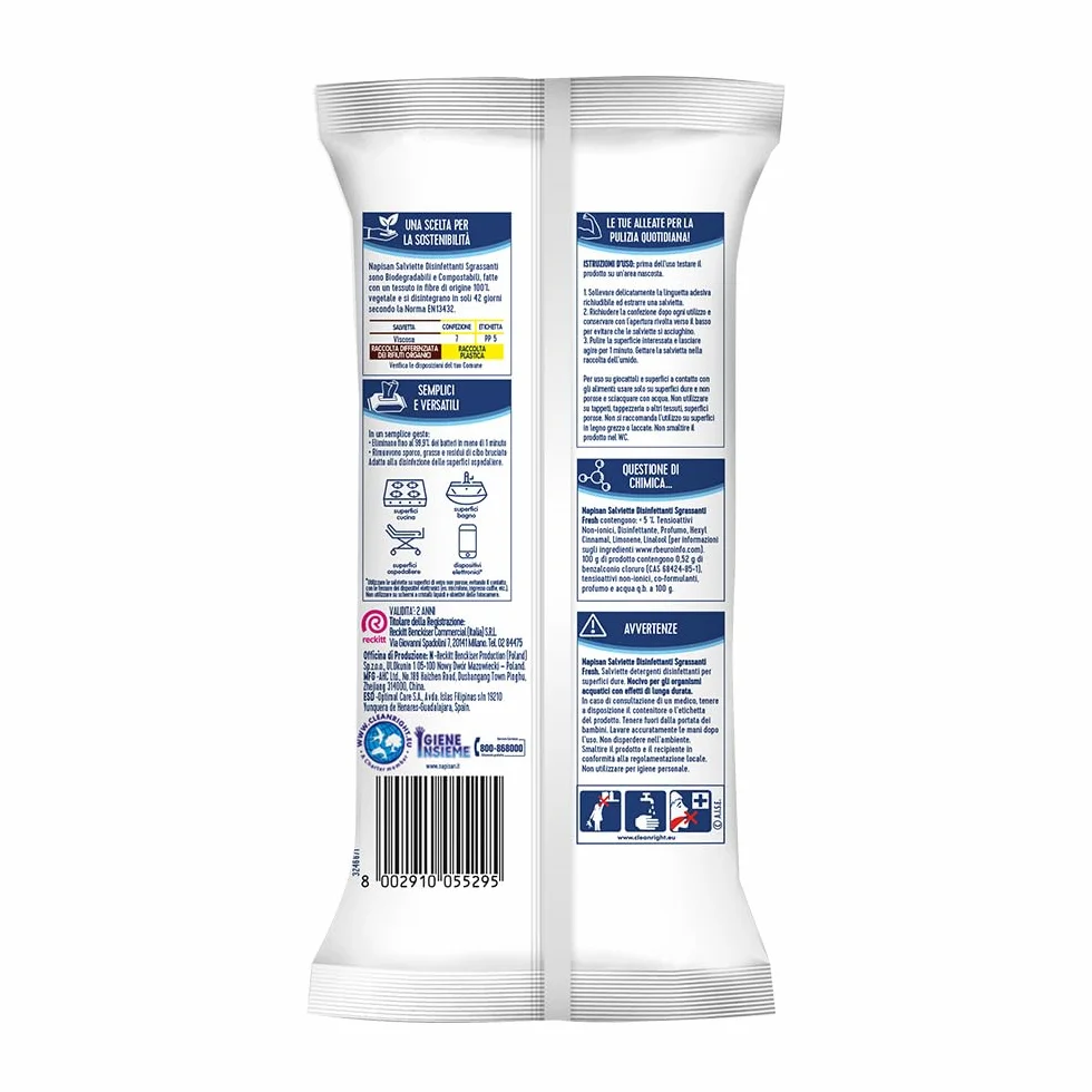 Napisan Salviette Igienizzanti Multisuperfici Biodegradabili Fresh 210 gr