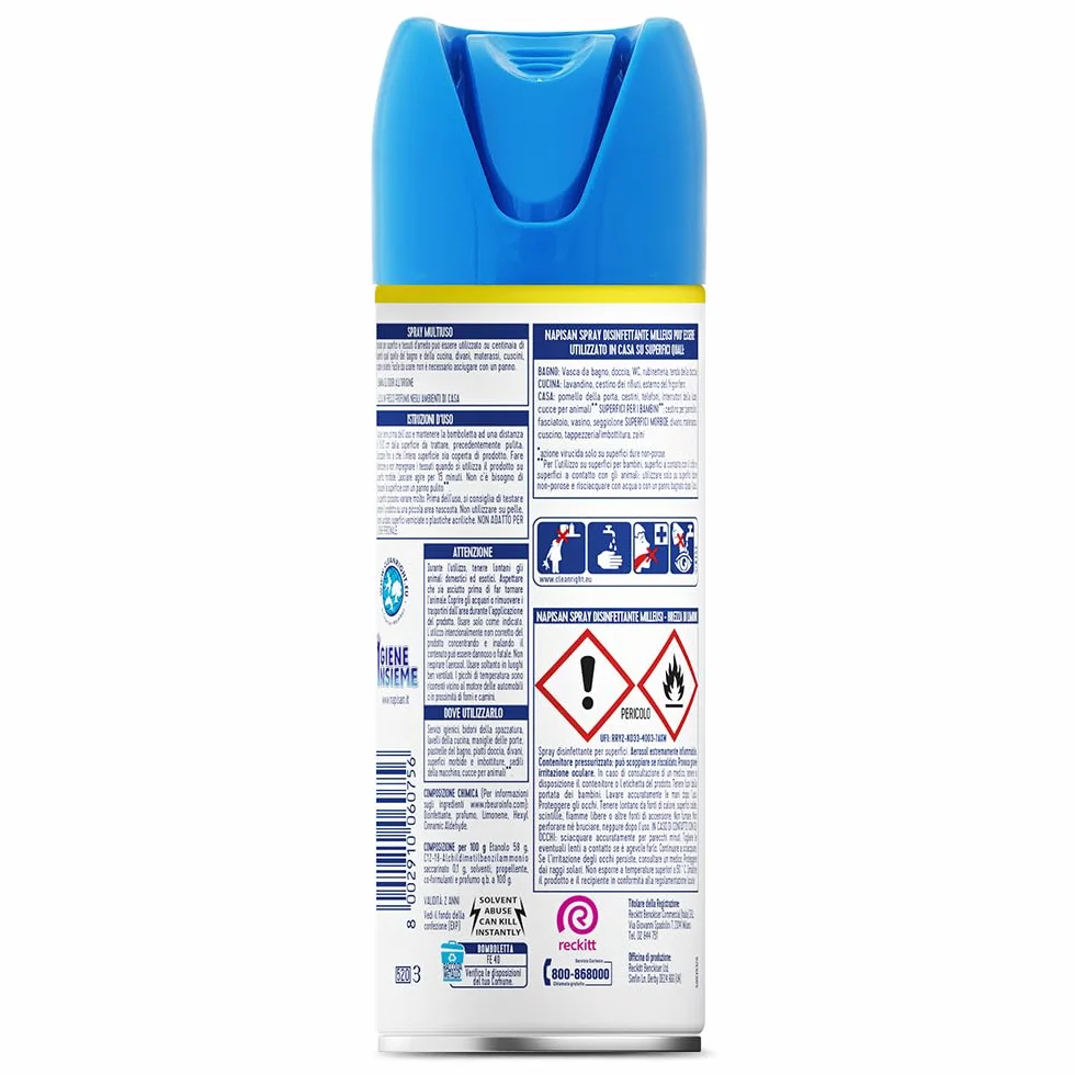 Napisan Spray Disinfettante Milleusi 6x400ml Limone per Tessuti e Superfici