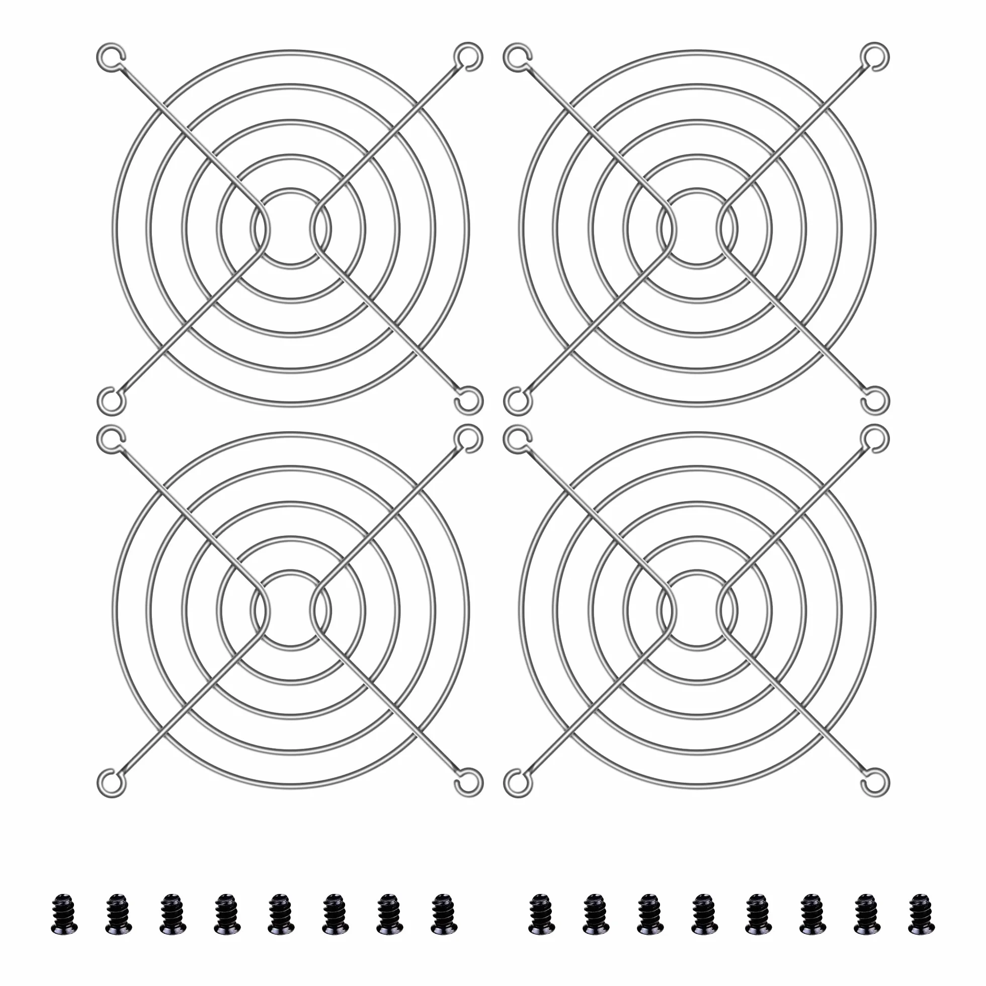 Griglia protettiva per ventola da 80 mm per PC, confezione da 4 custodie per CPU in metallo con vite per ventola da 80 x 80 mm, copertura protettiva fai da te, ventole per computer PC, ventole di
