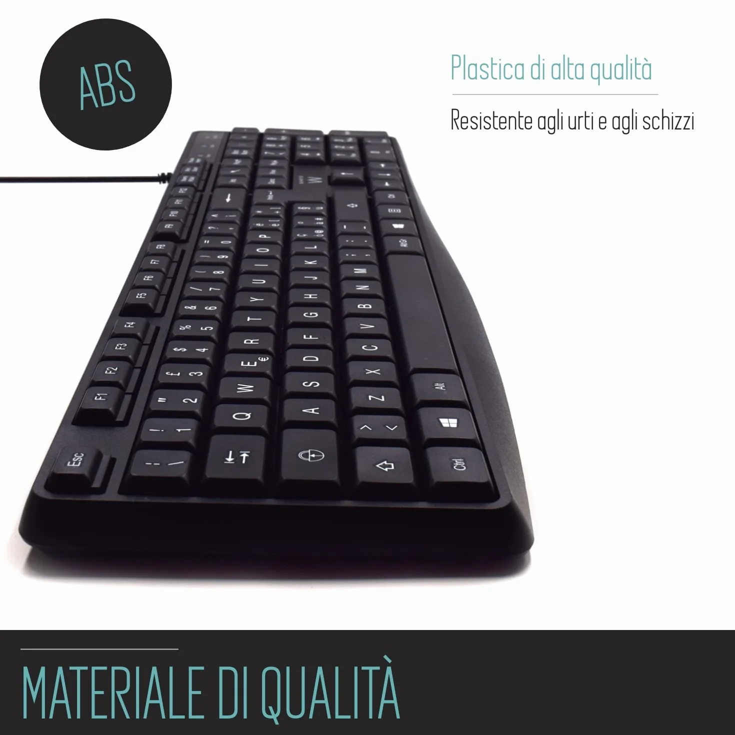 Ewent Tastiera Cablata USB Digitazione Silenziosa Layout QWERTY Italiano PC Notebook Cavo 1.5m Nera