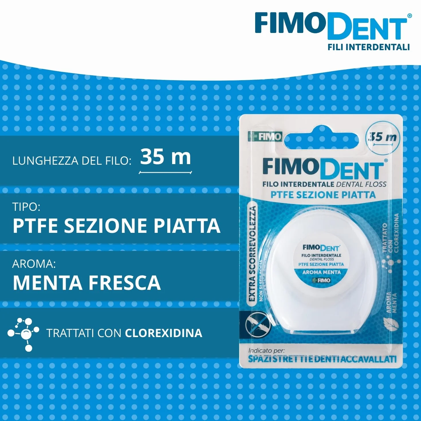 Fimodent Filo Interdentale 35 m PTFE Sezione Piatta Extra Scorrevolezza