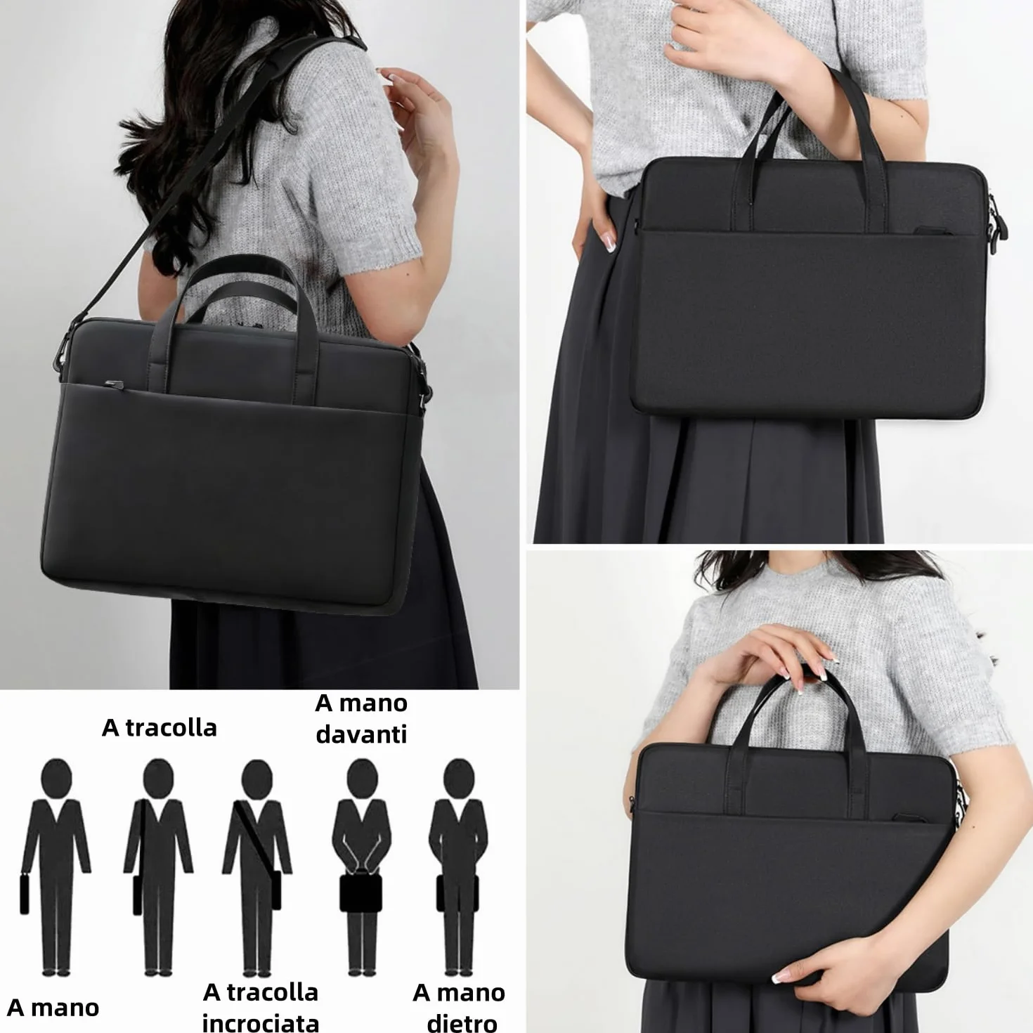 Voarge Borsa a Tracolla per PC, Custodia per PC Computer Portatile, Valigetta Tessuto Idrorepellente, con Tracolla, Custodia per Viaggio, Lavoro, Ufficio, Scuola