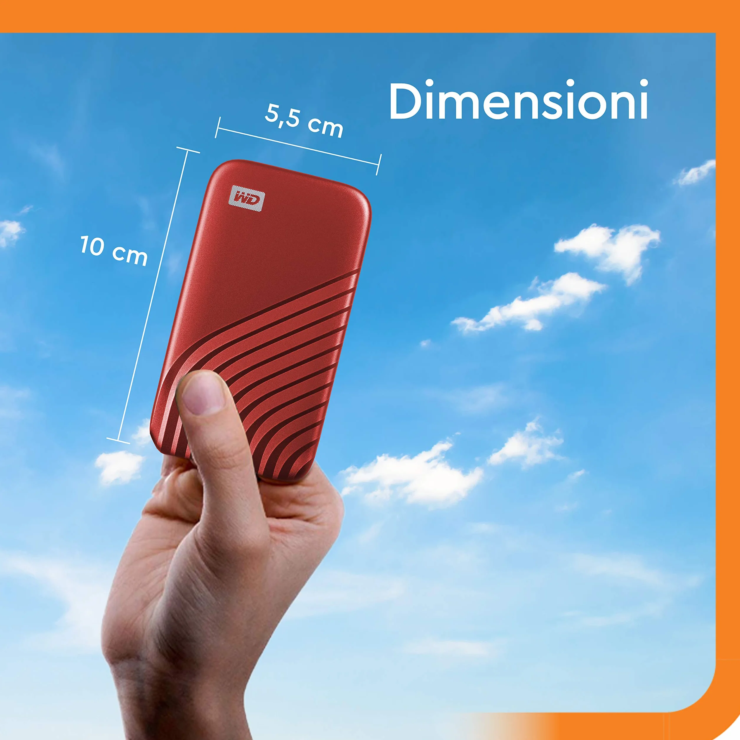 WD My Passport SSD, 2TB SSD Esterno, SSD portatile con tecnologia NVMe, USB-C, con velocità di lettura fino a 1050 MB/s, 1000 MBs in scrittura, funziona con PC, Xbox e Playstation, Rosso
