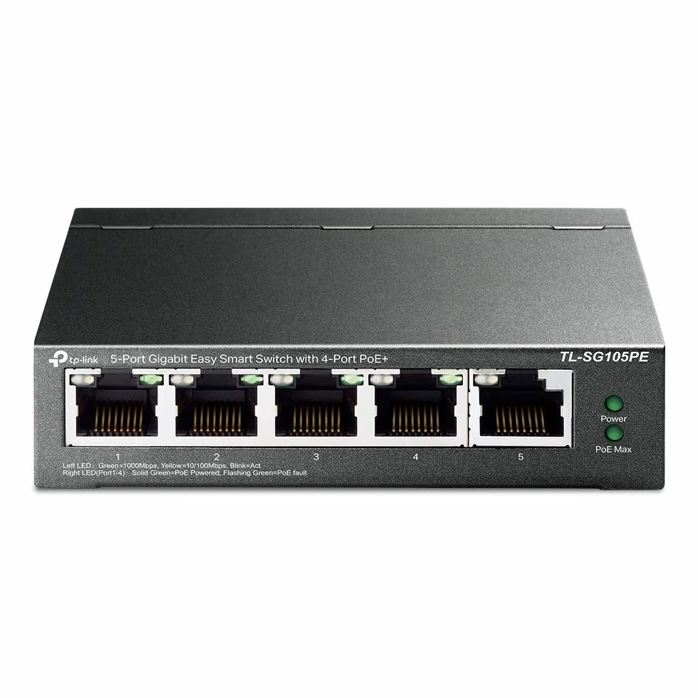 TP-Link TL-SG105PE Switch PoE Gestito Gigabit Ethernet, 5 Porte Con 4 Porte PoE Fino A 65 W, 5 Porte Gigabit, PoE+, 802.3af/at, QoS, VLAN, Ideale Per La Casa E Il Ufficio, Easy Smart Switch