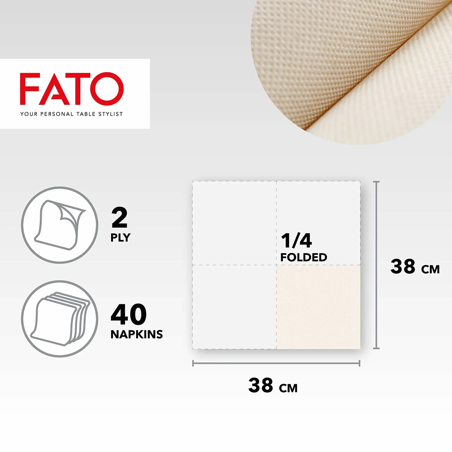 Lucart Fato Tovaglioli Naturali di Carta 38x38 2 veli 100% Fibre Riciclate Confezione 40