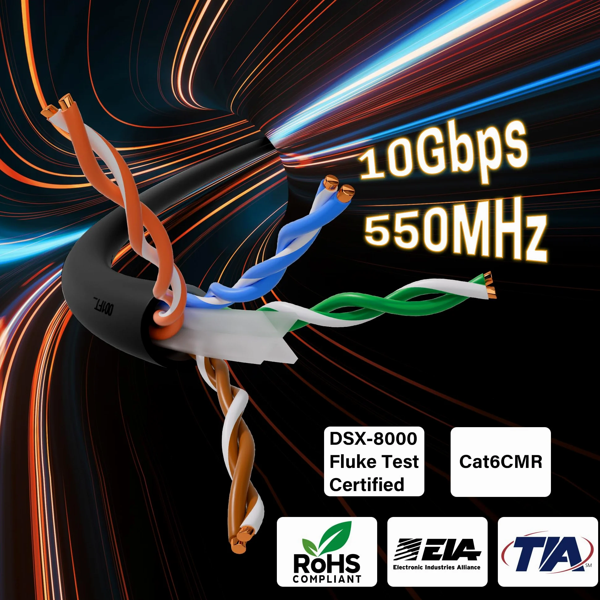 Elecan Bulk - Cavo Ethernet Cat 6, 150 m, nero, scatola facile da tirare, rame massiccio 23AWG senza ossigeno, 10 Gbps 550 Mhz, POE, morbido, flessibile, liscio, senza grovigli, UTP Internet Network
