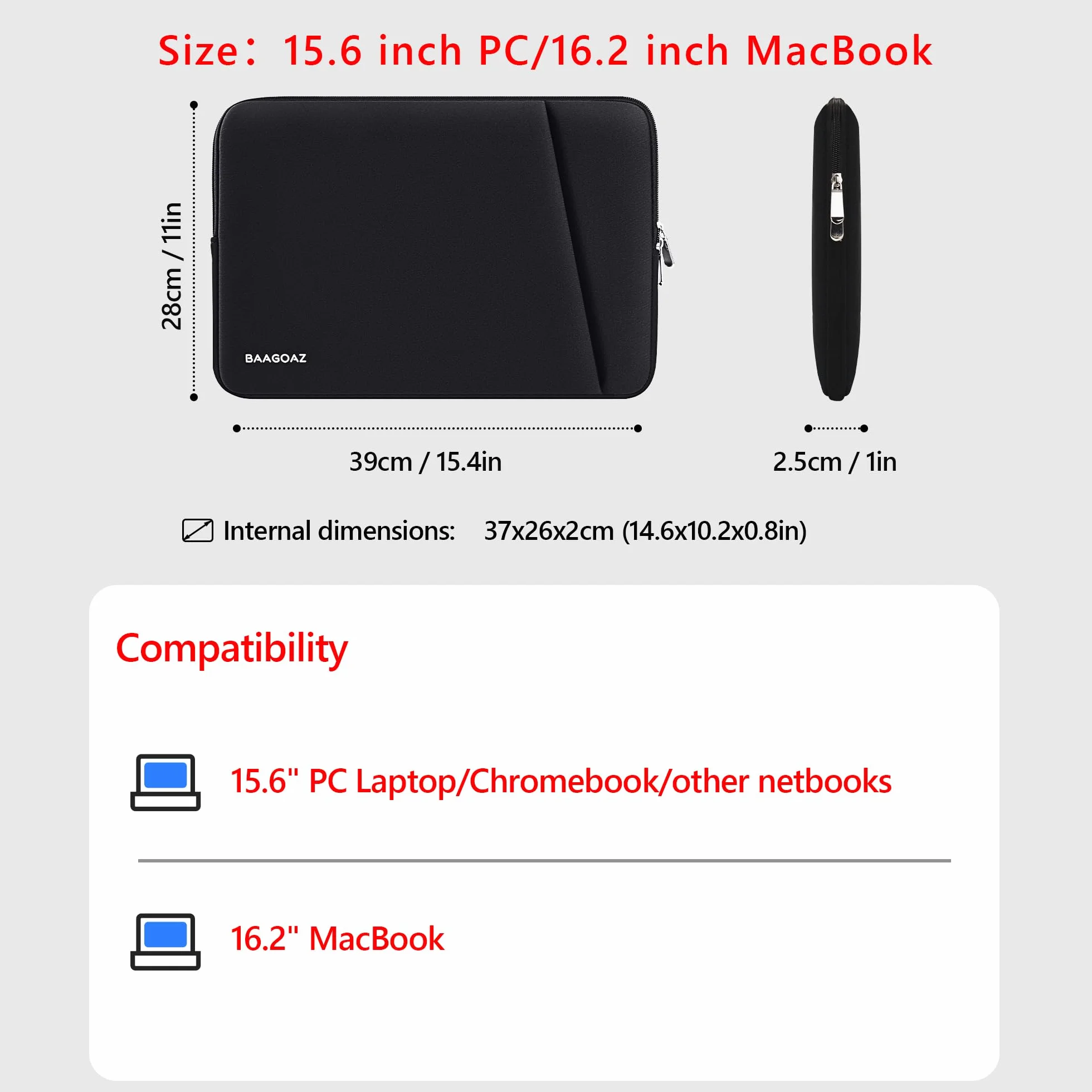 Custodia per 16,2 Pollici MacBook Pro M4 M3 M2 M1 Pro/Max 2025 2024 2023 2022, Compatibile con Parziali 15,6 PC Notebook Chromebook Computer Portatile, Laptop Sleeve Borsa Protettiva, Nero