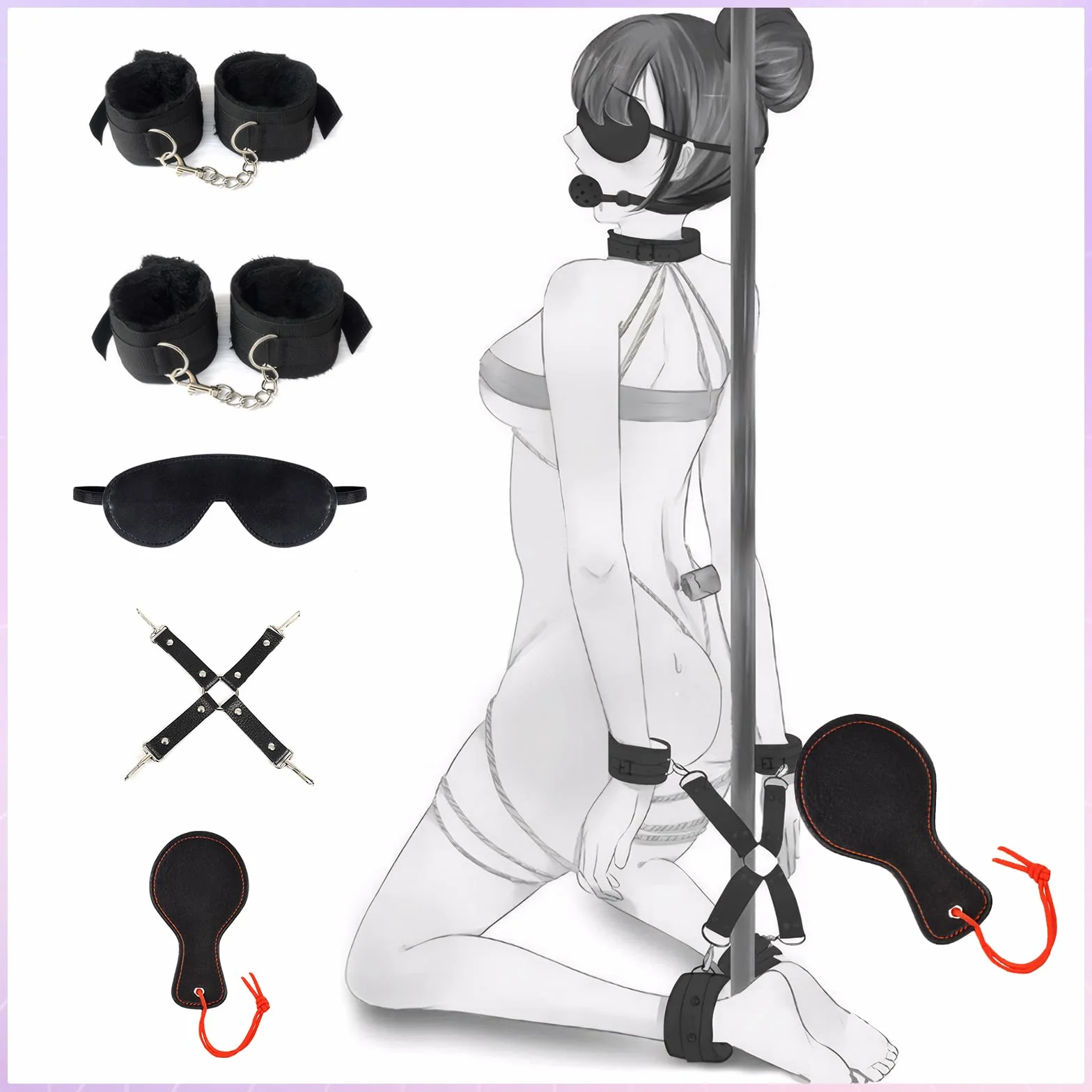 Kit BDSM Bondage 26 Pezzi Qoosea per Coppie con Manette Regolabili, Cavigliere, Collare e Sex Toys