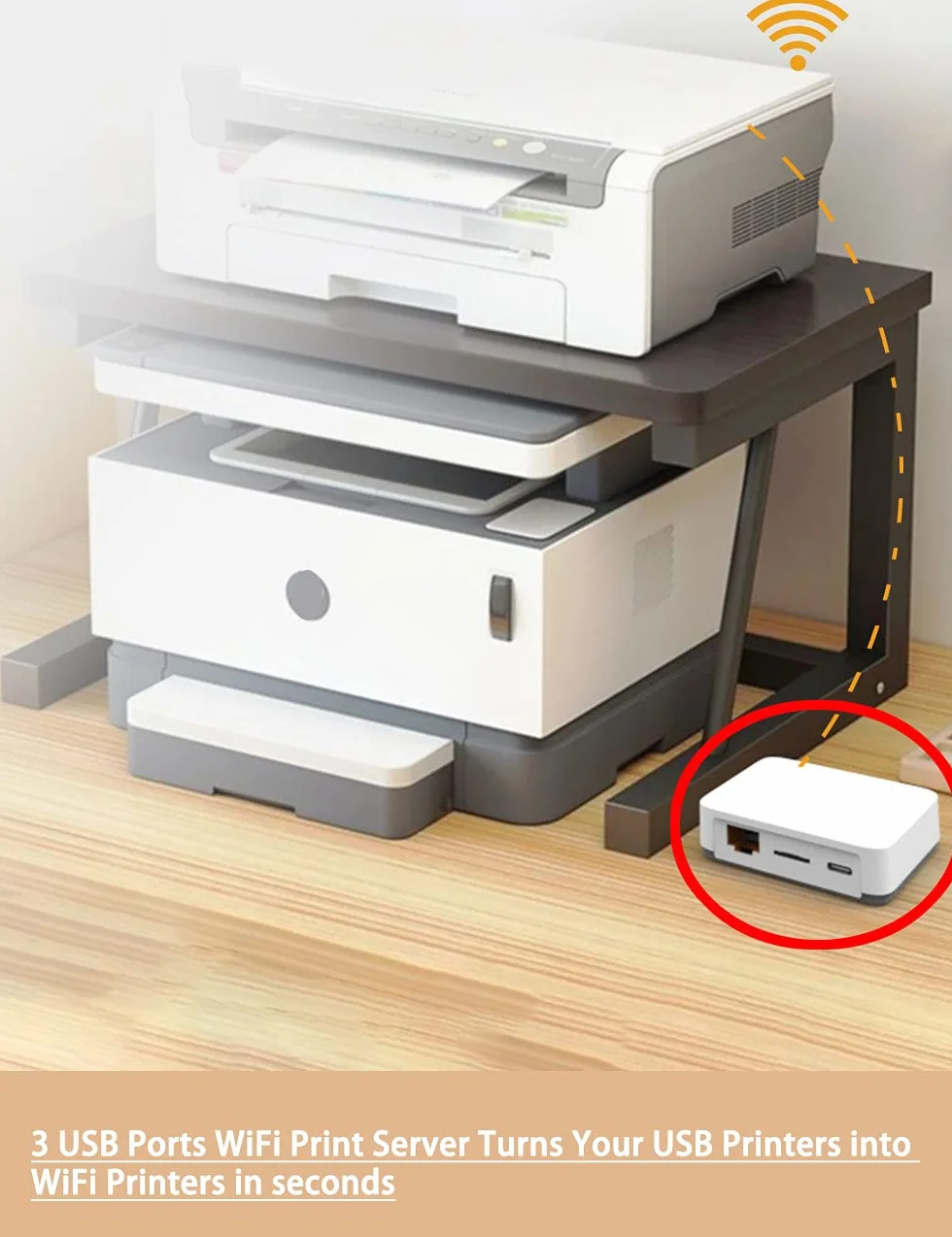 USB Network Print Server 3 porte WiFi per più stampanti USB Bianco