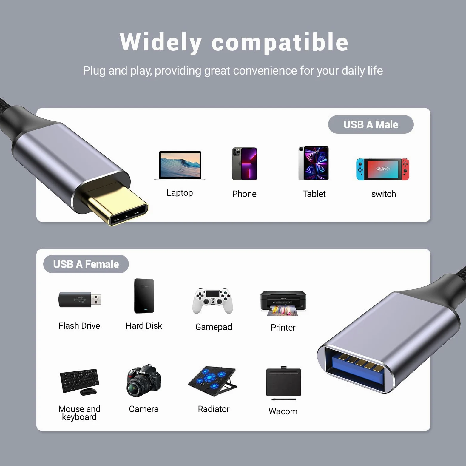 Pastall Cavo USB femmina a C maschio (1 m), adattatore di tipo C, adattatore da USB C a USB 3.0, femmina C a maschio A per telefono/laptop/tablet/switch dispositivo USB-C