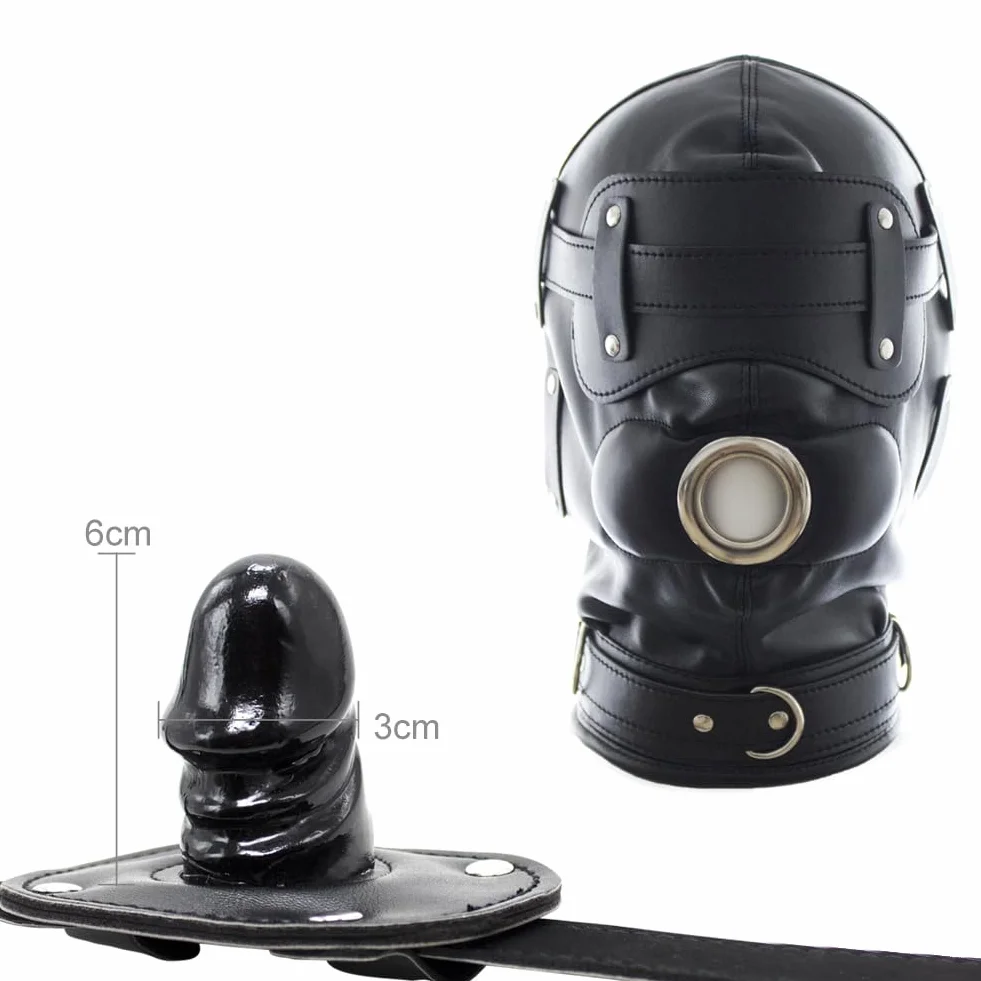 Roluck Maschera Bondage con Dildo Bocca Gag 3 Lock Regolabile Fetish Sex Toy