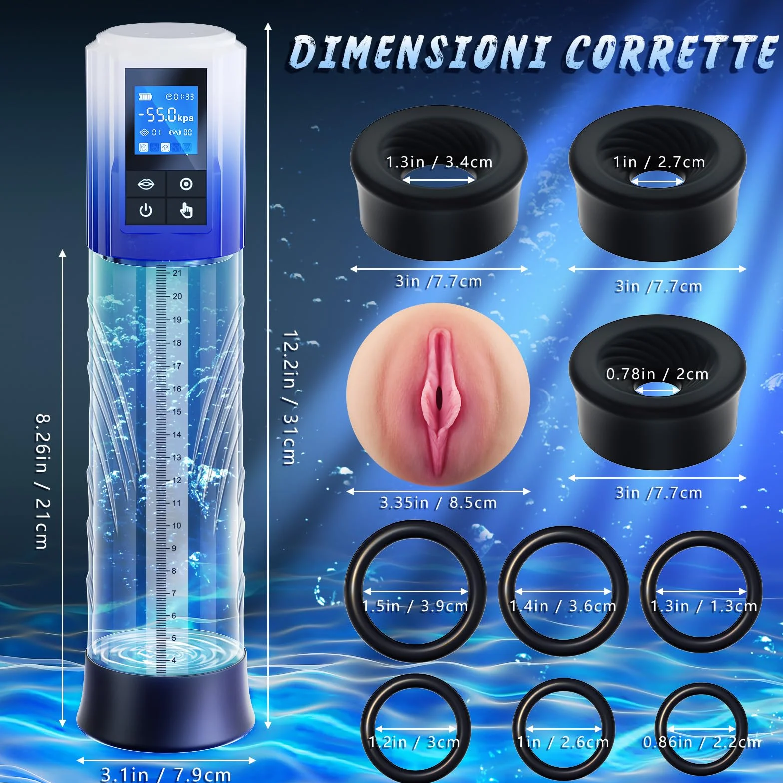 Pompa per Pene Sex Toys Uomo - Masturbatore con 6 Modalità di Aspirazione & Anelli Fallici