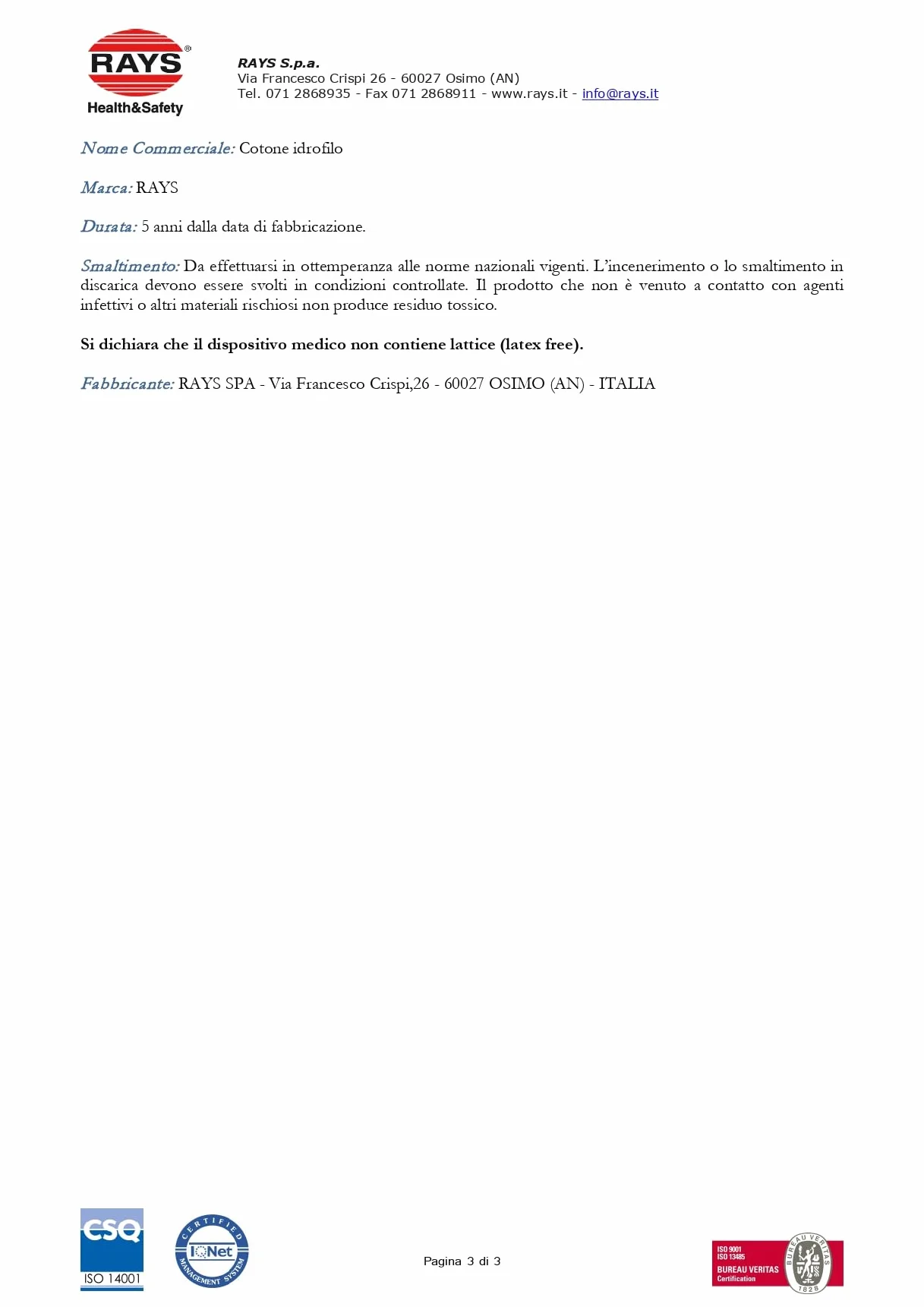 Cotone Idrofilo Arrotolato 1 kg