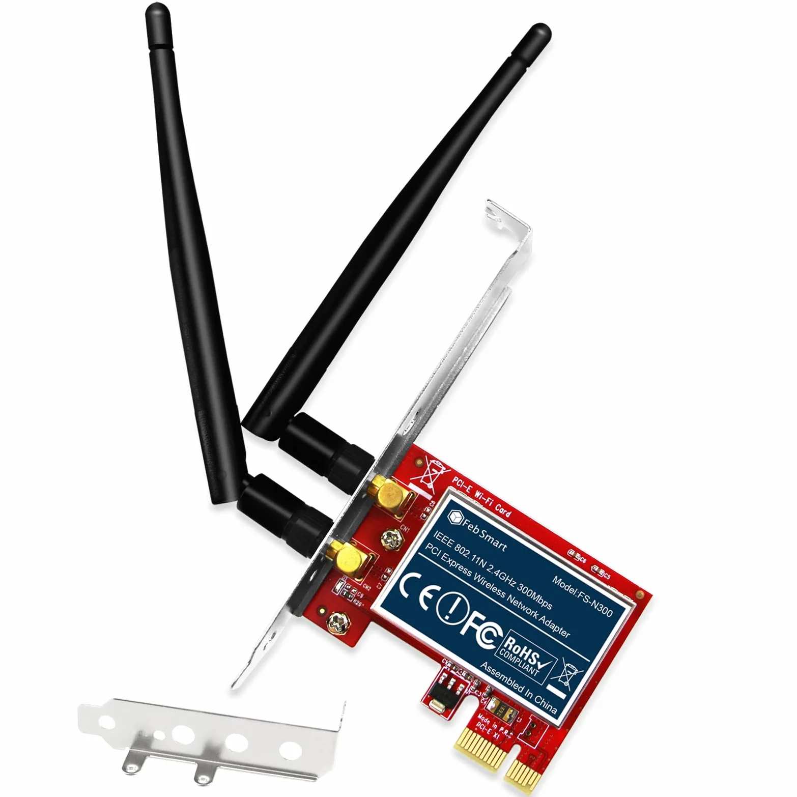Wireless N 2.4 GHz 300 Mbps PCIe Scheda WiFi Adattatore di Rete Wireless per PC Windows, PCIe, PCIe WiFi Compatibile (fs-n300)