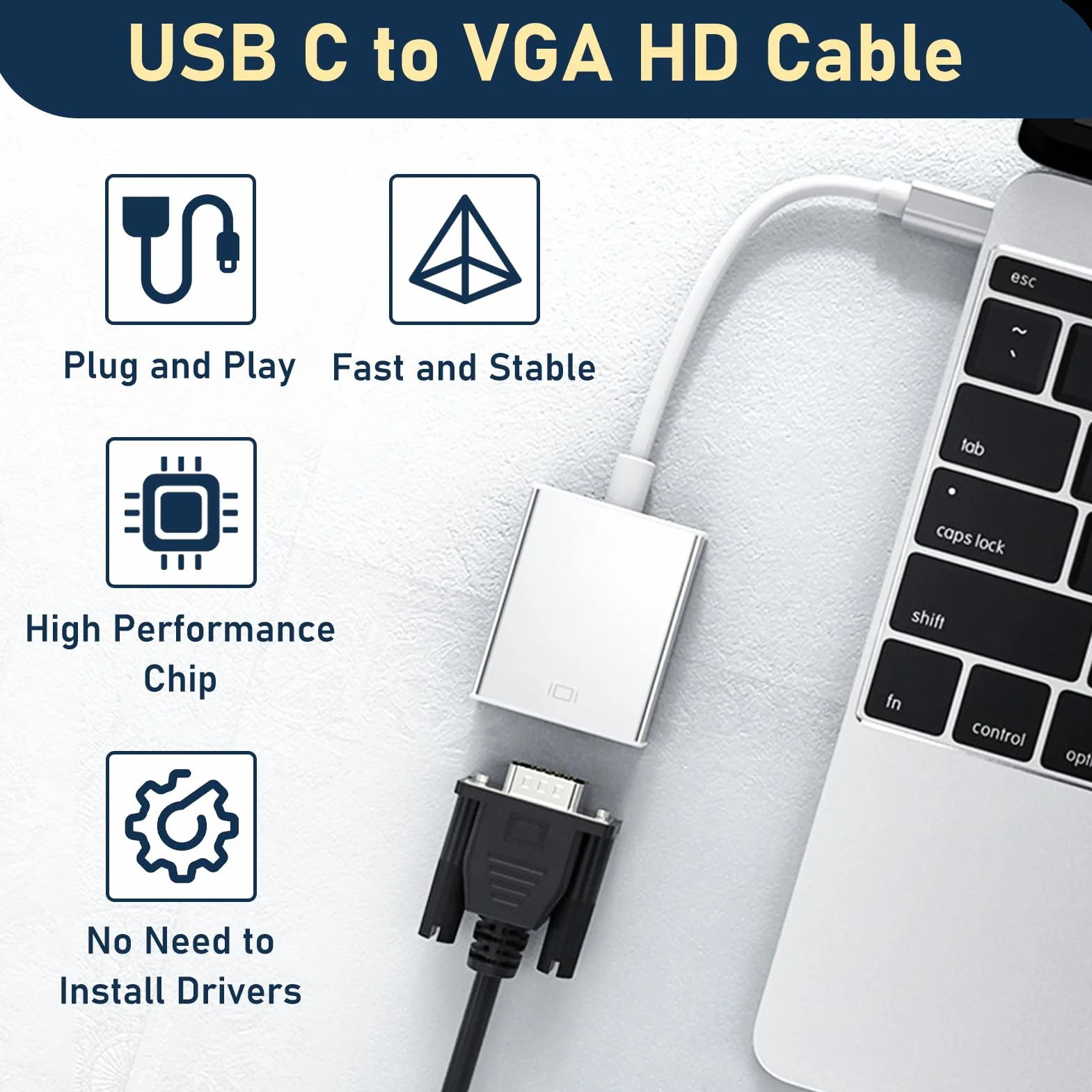 Adattatore USB C a VGA Maschio Femmina Compatibile Thunderbolt 3 per MacBook Pro iPad Pro Samsung Galaxy S23