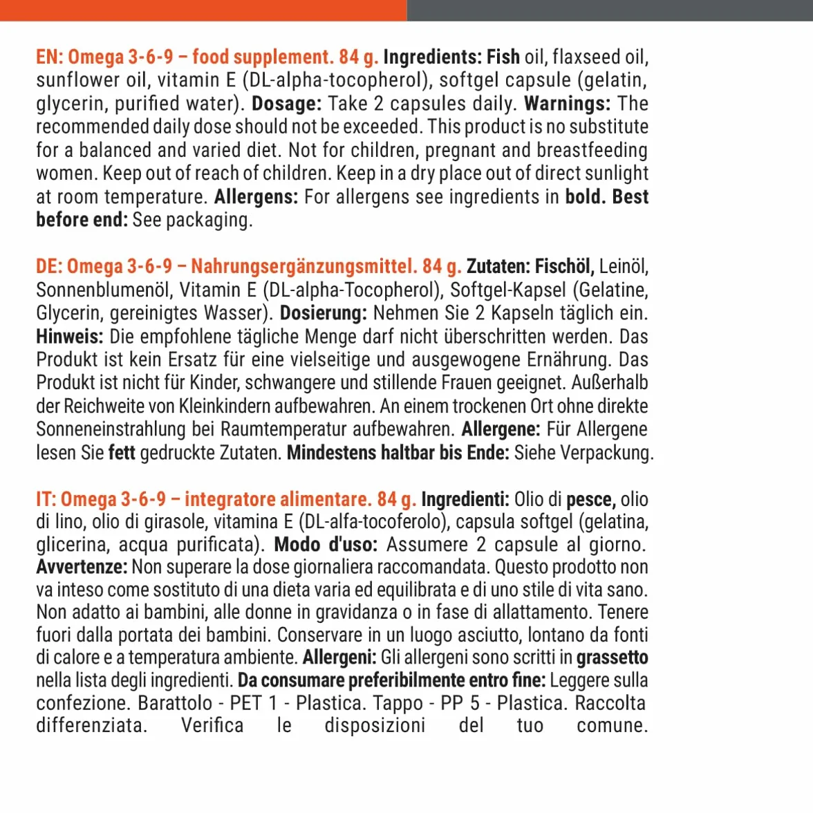 GymBeam Omega 3-6-9 800mg Olio di Pesce 600mg Olio di Semi di Lino 580mg Olio di Girasole EPA DHA Vitamina E 120 capsule