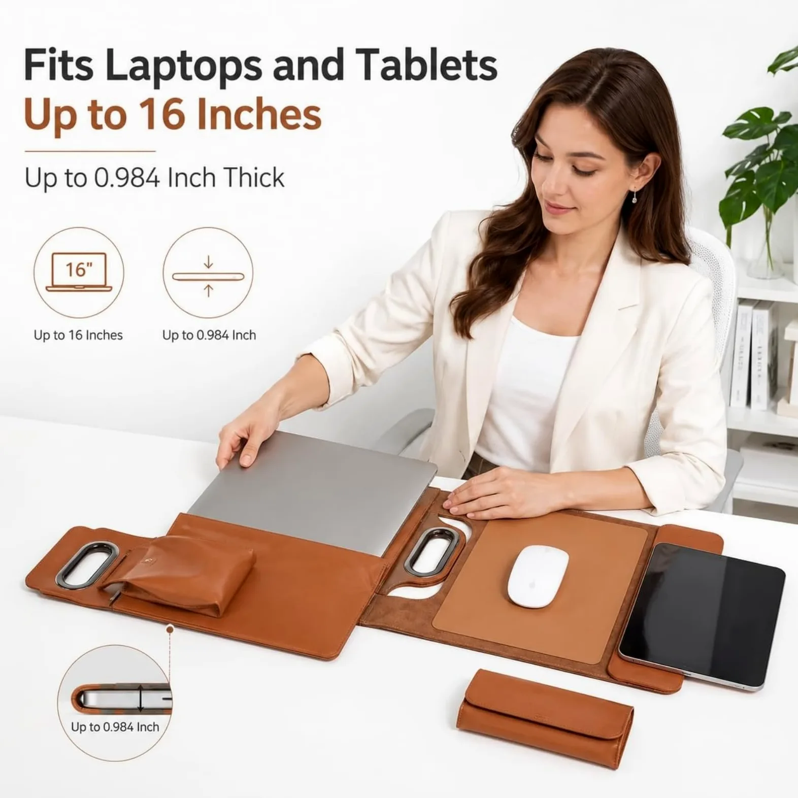 Borsa Portafoglio Pc Con Ricarica Wireless 15W Custodia Per Computer | Custodia Supporto E Tappetino Mouse Per Notebook 15,6 16 Pollici, Stazione Per Smart Working, Per Uffici Studi Viaggi