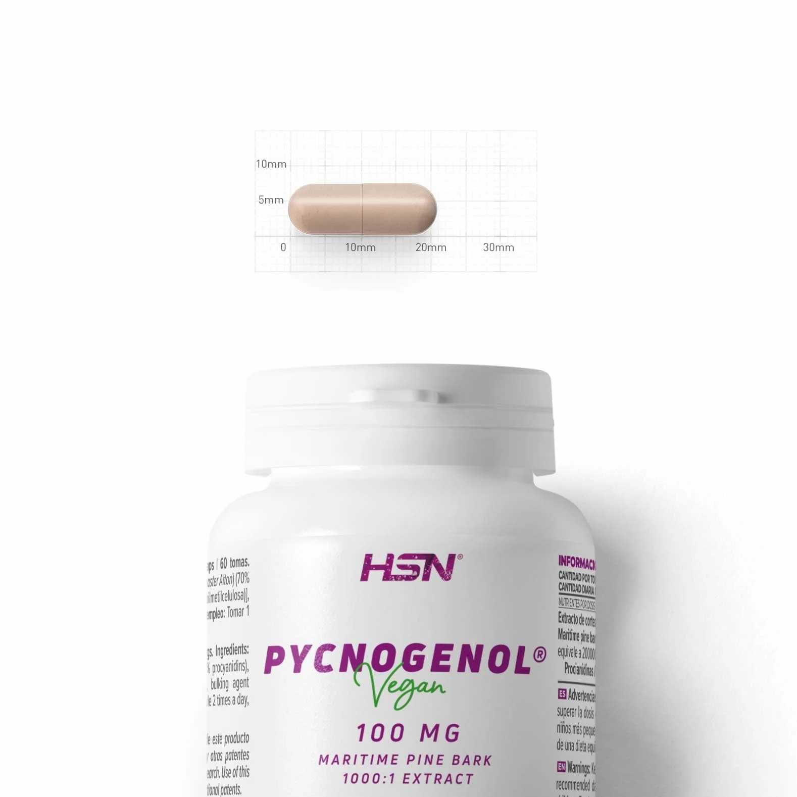 HSN Pycnogenol® 100mg 60 Capsule Vegetali Estratto di Corteccia di Pino Marittimo Francese Standardizzato 70% Proantocianidine Non-OGM Vegano