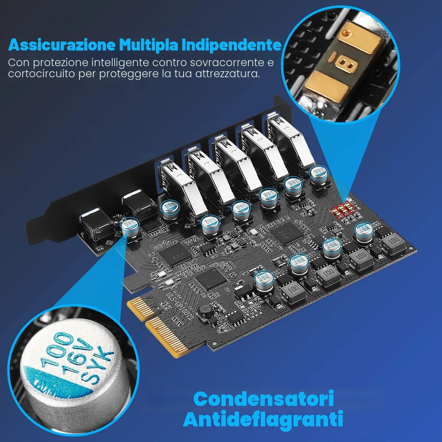 Scheda PCIe USB 3.2/3.1 Gen 2 10Gbps larghezza di banda 7 porte (2X USB-C - 5 Tipo A) Scheda di espansione PC Card Hub Porta Interna per Windows 10/8/7 e Mac OS 4.1/5.1 e Sopra