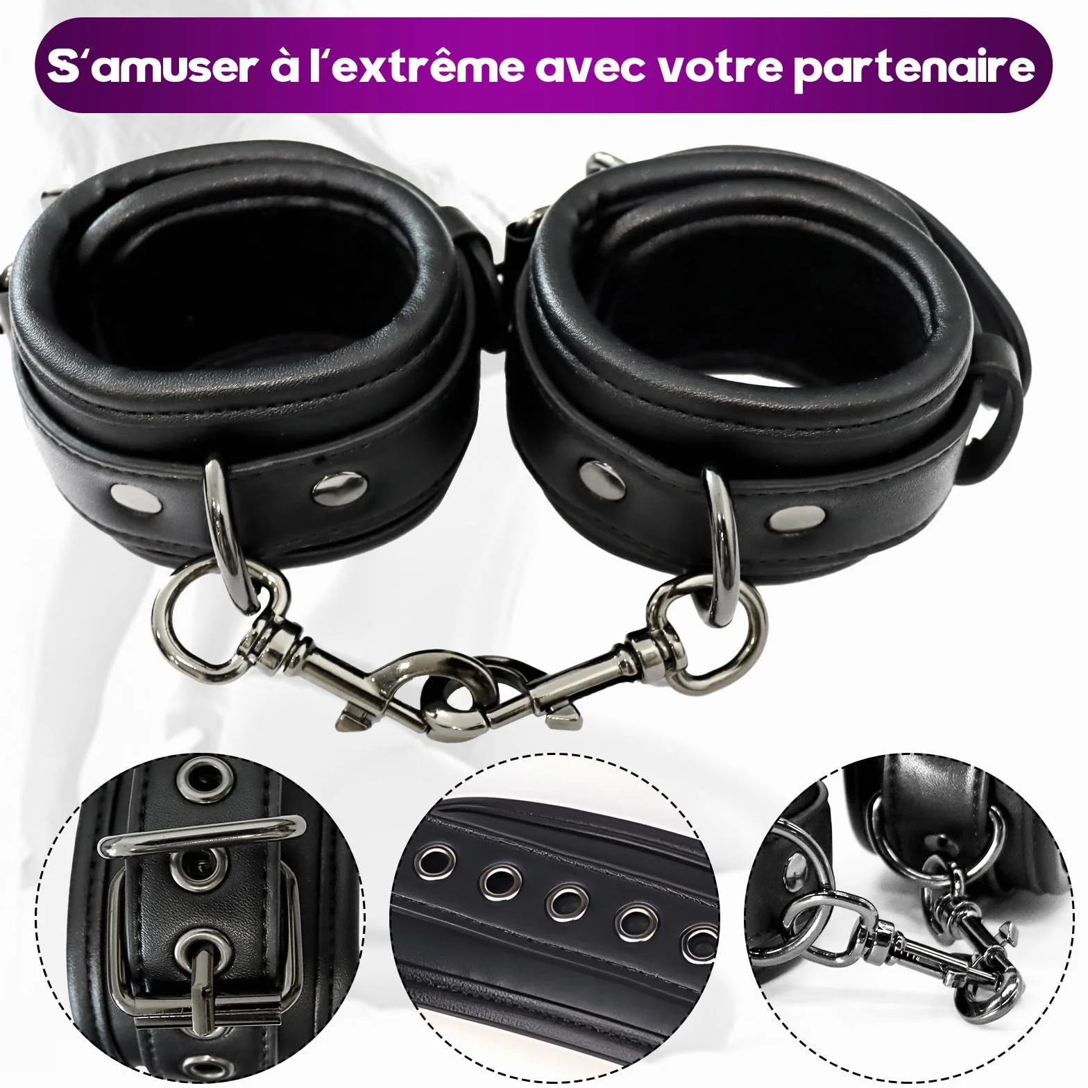 BDSM bondage set con manette in pelle