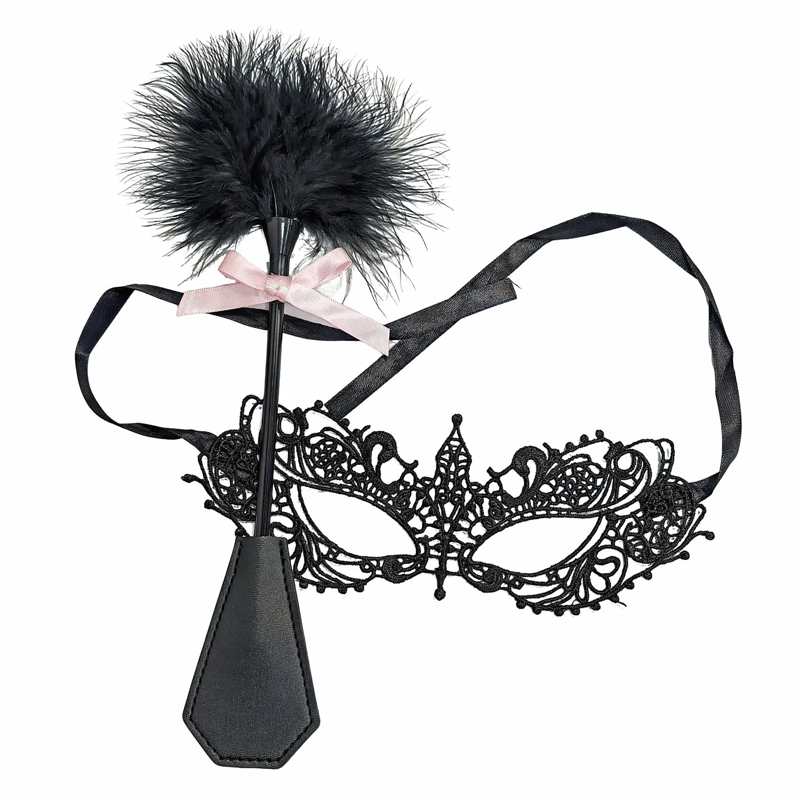 Set di Maschera dell'Occhio Misteriosa del Merletto con Frusta Equestre in Pelle e Piuma per Allenamento Cavallo