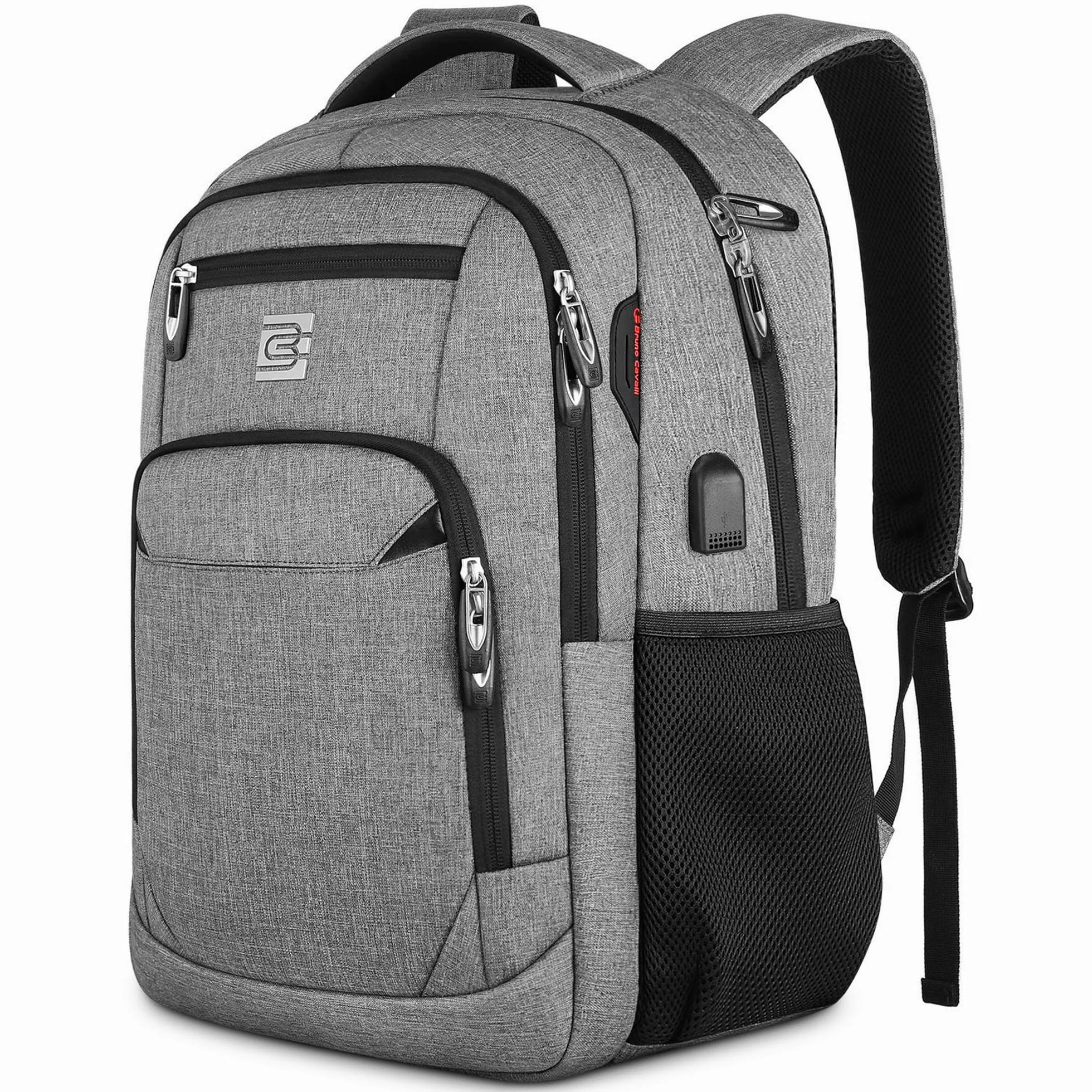 VARLIVOO Uomo Zaino USB Port Donna Zainetto 15,6" Laptop Uomo Borse Alta Capacità Lavoro Viaggio Scuola Impermeabile Polyester Grigio Chiaro