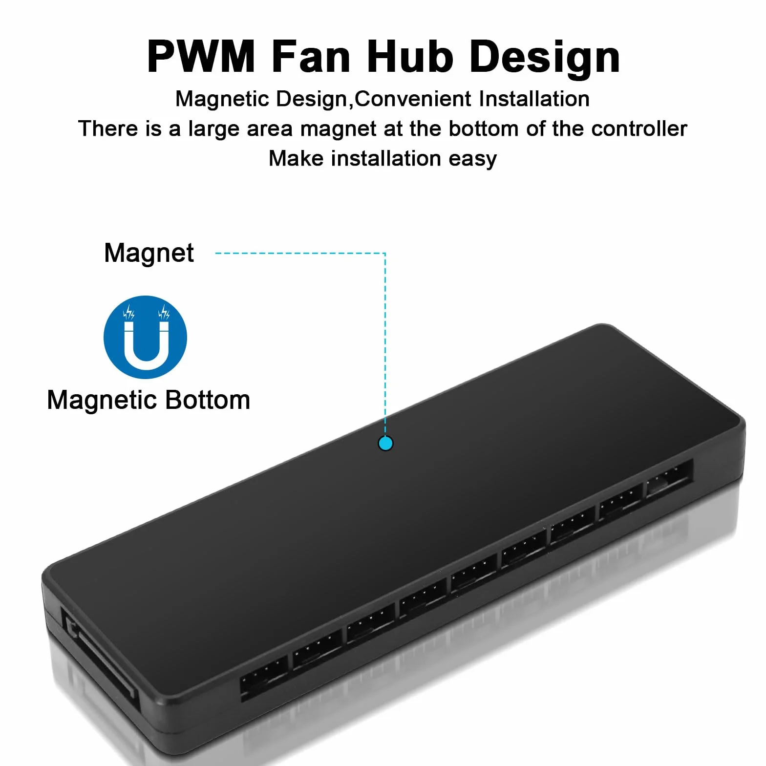 Controller ARGB Fan Hub con Base Magnetica per PC, SATA Power 18, 5V 3-Pin, RGB 12V 4-Pin PWM