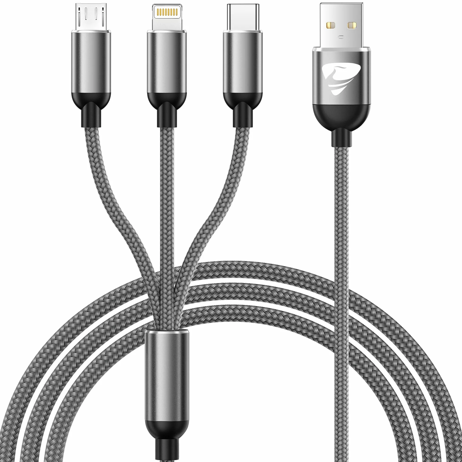 3 in 1 Multiplo Cavo USB Type-C 1.2M Ricarica Rapida Nylon Intrecciato per Samsung iPhone Huawei
