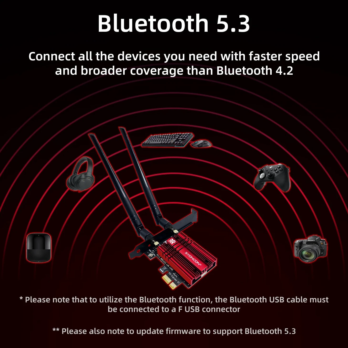 Scheda WiFi 6E PCIe AXE5400 Chipset intel AX210 con Bluetooth 5.3 Scheda di rete Wireless PCI Express Adattatore Tri-Bande (6GHz/5GHz/2.4GHz) 5374Mbps per PC fisso Windows 10/11 (Rosso)