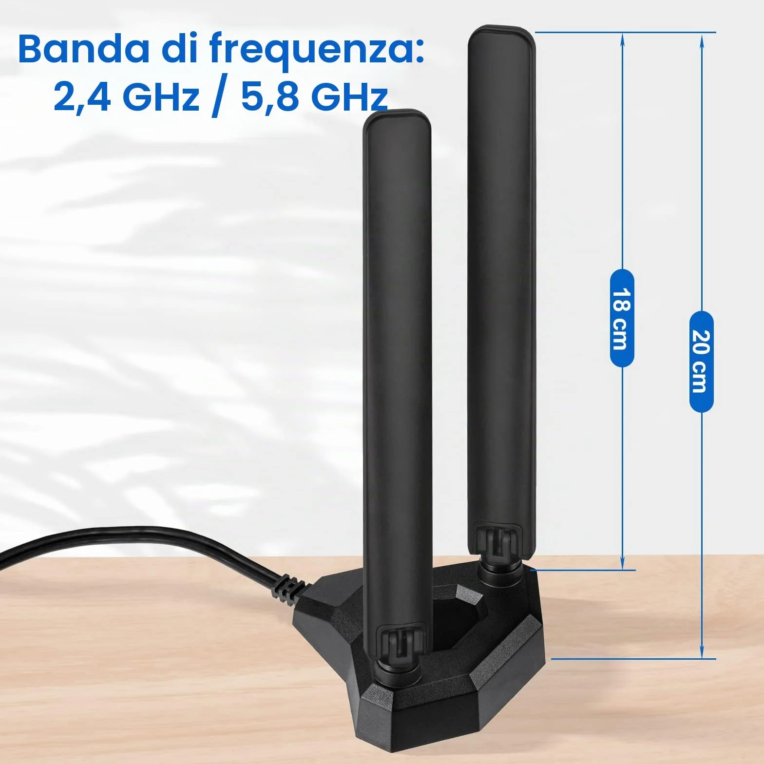 Eightwood Antenna WiFi 6e Tri-band 2,4 GHz/5GHz/6GH Alto Guadagno con Base Magnetica e Supporto a Tre Bande con Cavo di Estensione da 2 Metri antenna wifi per pc