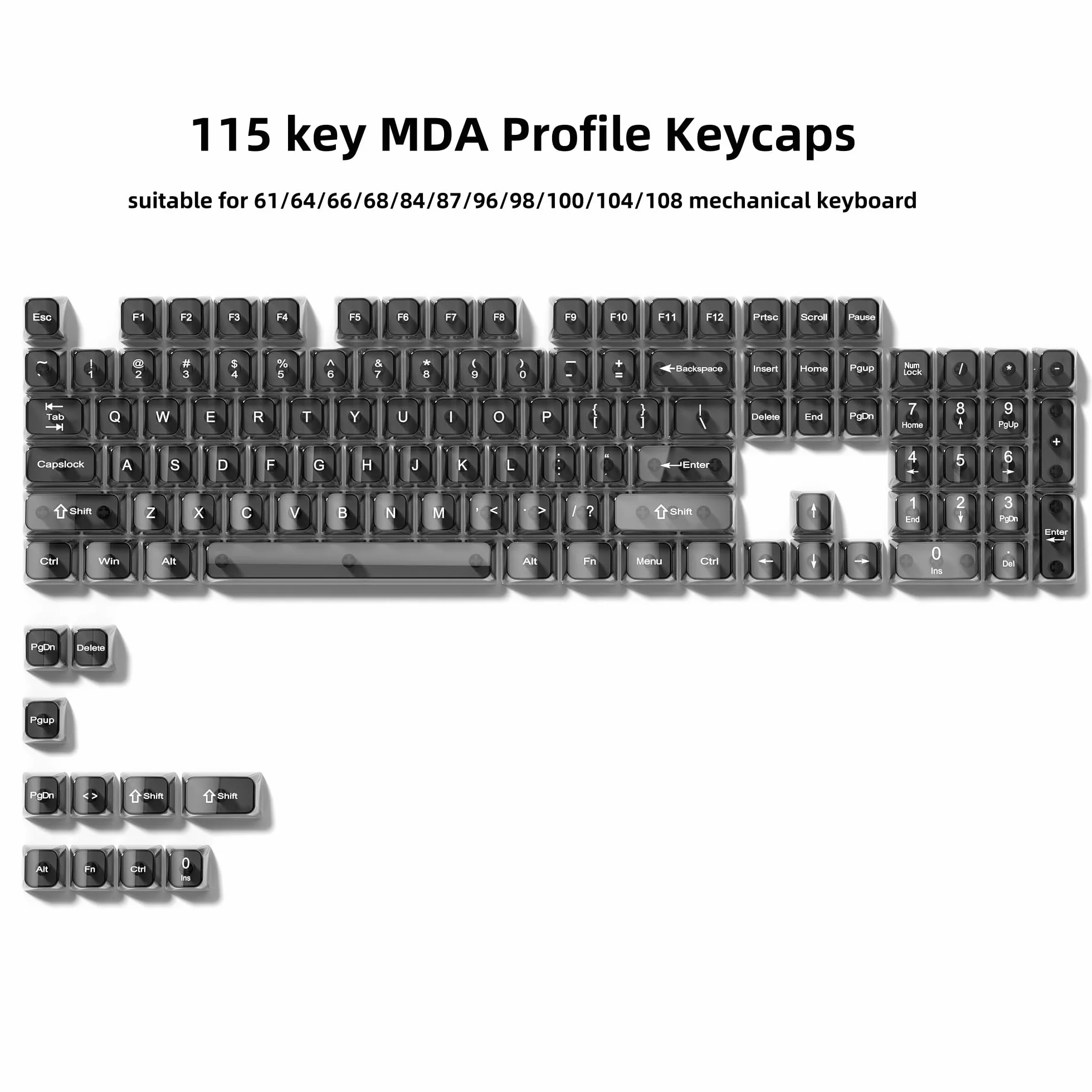 dagaladoo Grigio chiaro keycaps, copritasti trasparenti 60 75 100 percento, in ceramica Jelly Key Caps, Shine Through Keycaps.,MDA Profile Keyboard Key Cap per Mx Switch tastiera meccanica (115 tasti)