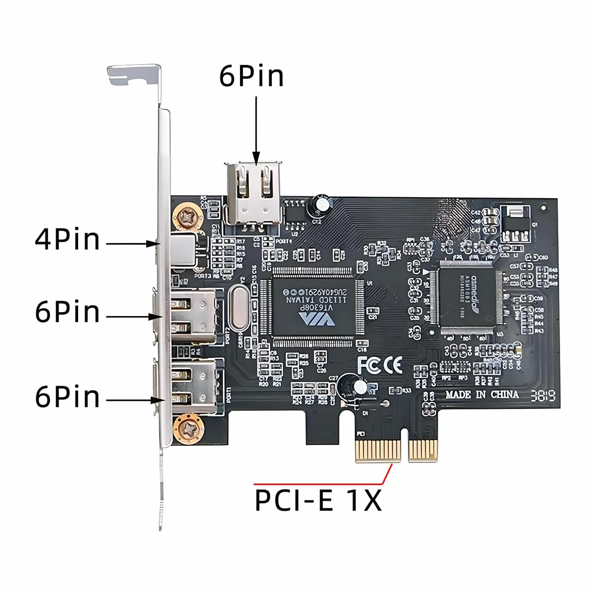 CY Scheda di acquisizione PCI-E 1X 4X 16X a Firewire 400 IEEE 1394a PCI Express a 4 porte, adattatore IEEE-1394 400 Mbps a 6 pin e 4 pin per Windows, Mac OS, Linux