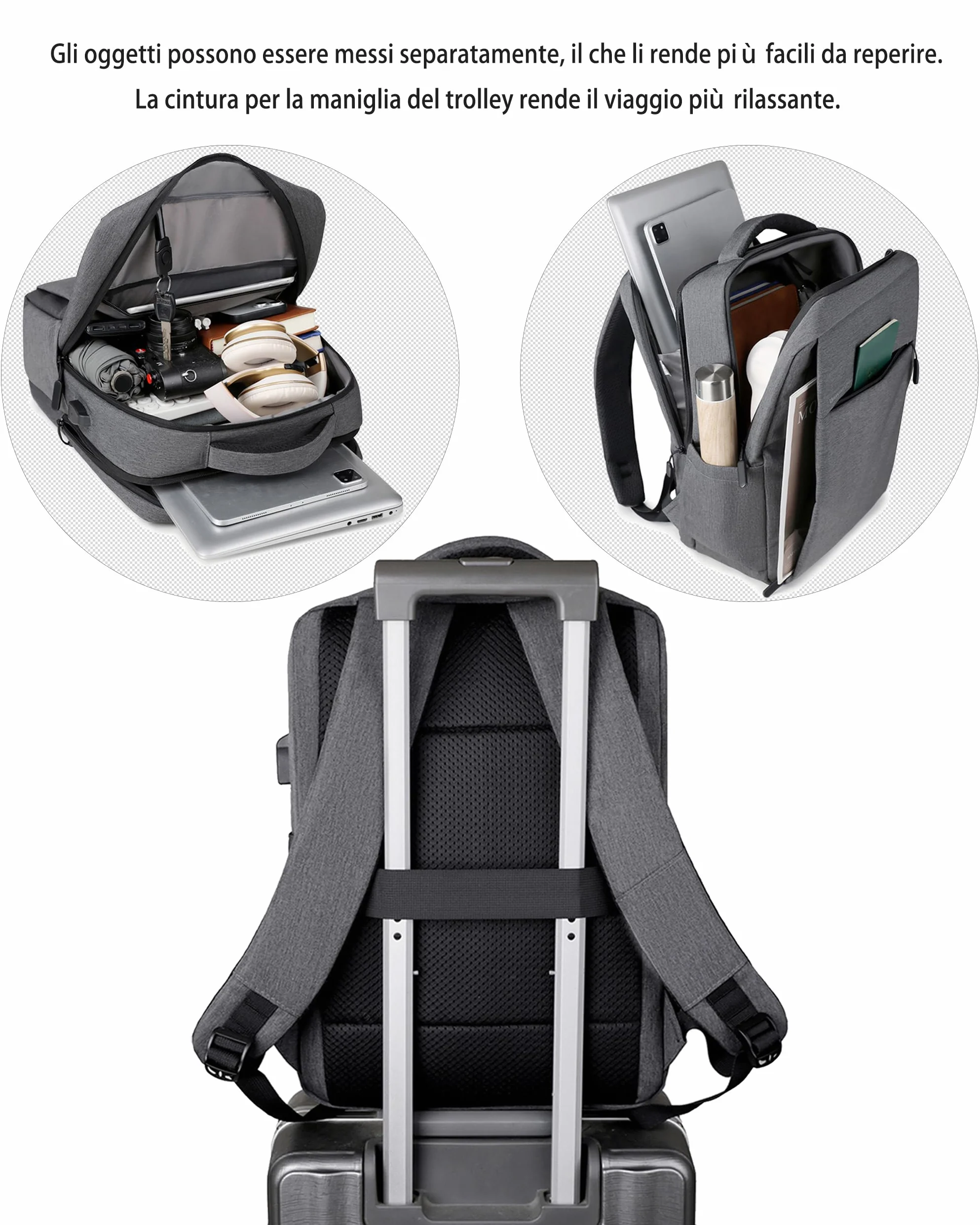 Zaino Porta PC Portatile Scomparto per Computer Notebook Custodia Laptop con Attacco USB per Scuola Lavoro Viaggio Valigia km14
