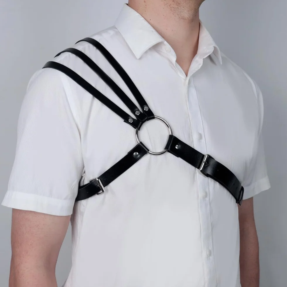 Skórzana Uprząż PU dla Mężczyzn Punk Gotycki Fetish Costume Cosplay