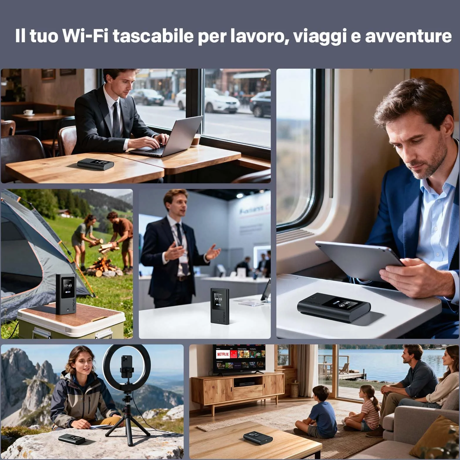STRONG 5G+ HOPI Saponetta WiFi Portatile 5G, WiFi 6 AX1800, Hotspot Wi-Fi Tascabile con eSIM e 5GB di Dati, Velocità fino a 3,4Gbps, Batteria 4500mAh, Porta USB-C, Funzione Power Bank