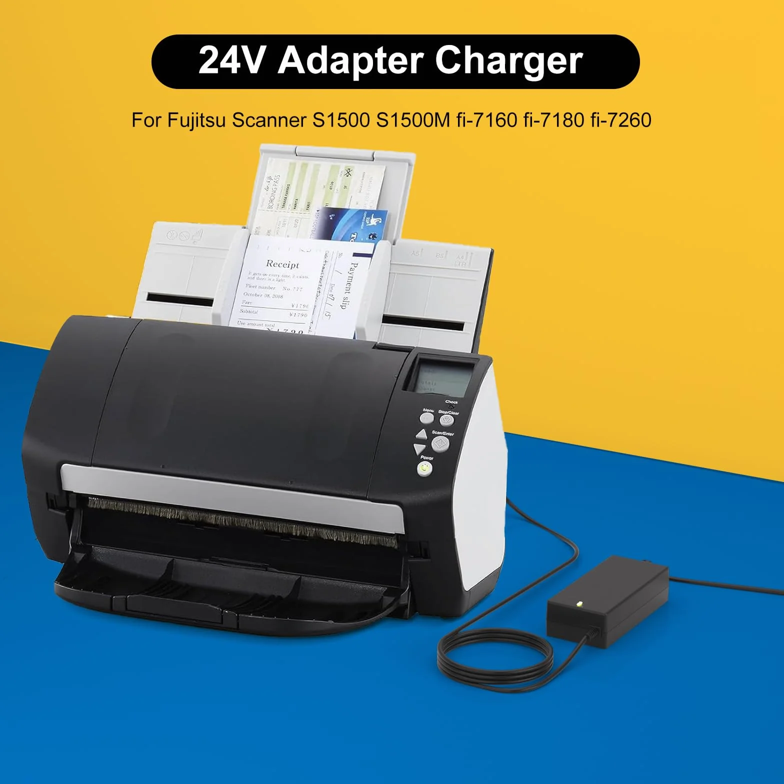 Caricabatterie 24V Compatibile Fujitsu Scanner S1500 S1500M fi-7160 fi-7180 fi-7260 fi-7280 fi-5120C fi-6110 fi-6140 fi-6230 fi-6240 Scansnap