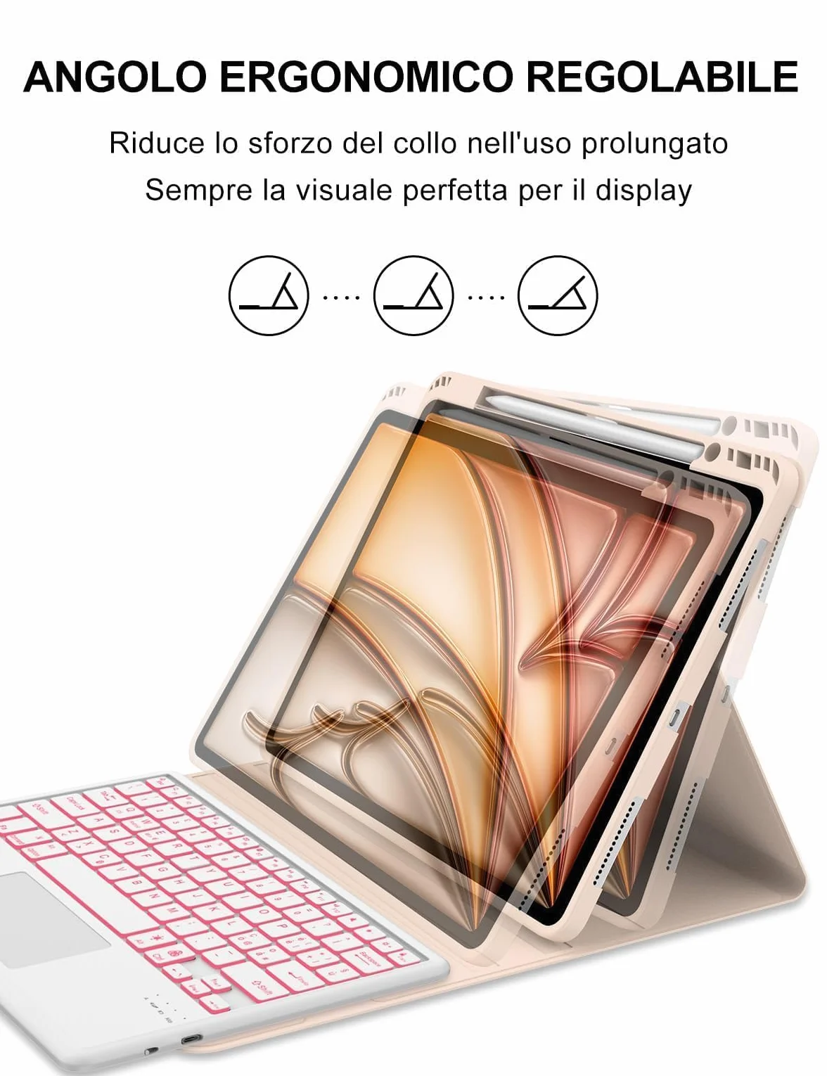 Custodia Tastiera con Retroilluminazione 7 Colori e Touchpad per iPad Air 13 Pollici (M4/M3/M2), Italiana, Bluetooth, Porta Penna - Compatibile con Air 13" 6a/7a/8a Gen, Rosa