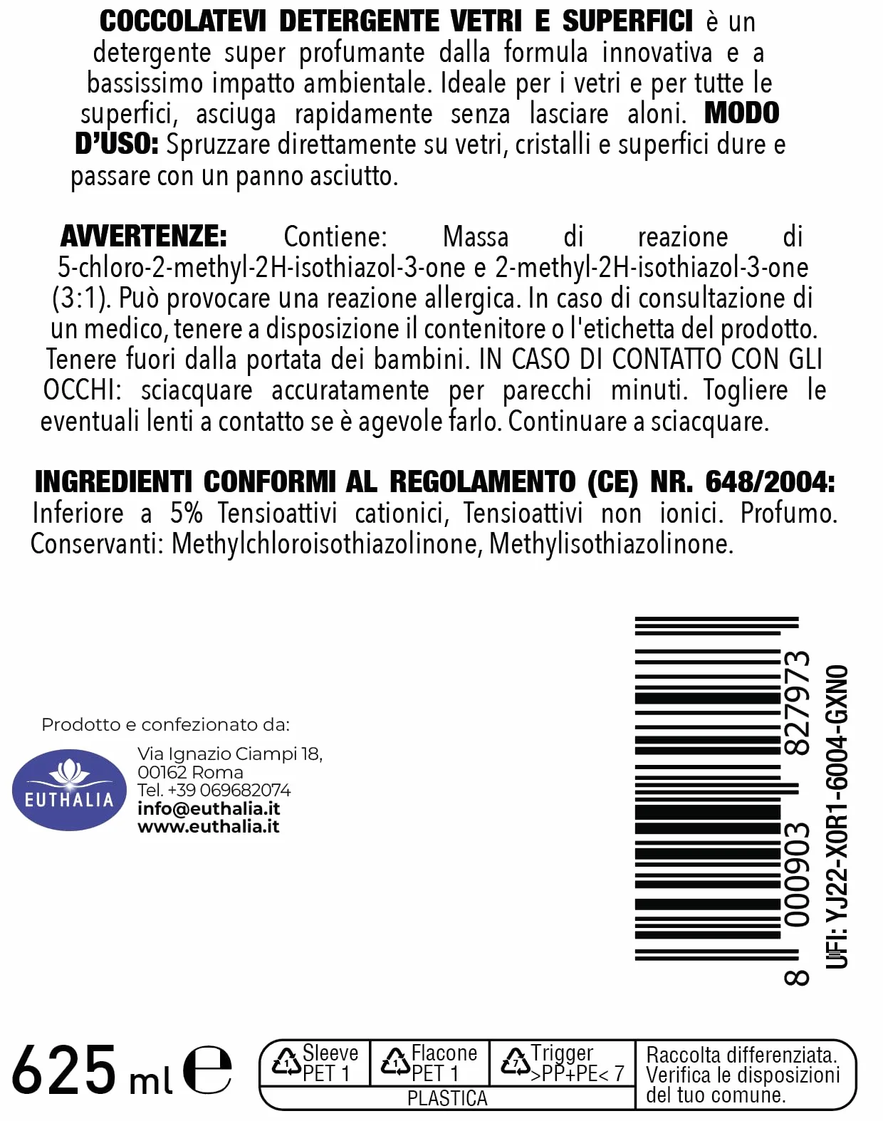 Detergente Vetri 625 ml, Pulizia Senza Aloni, Asciugatura Rapida, Spray Superfici, Glicine del Giappone, Confezione da 5