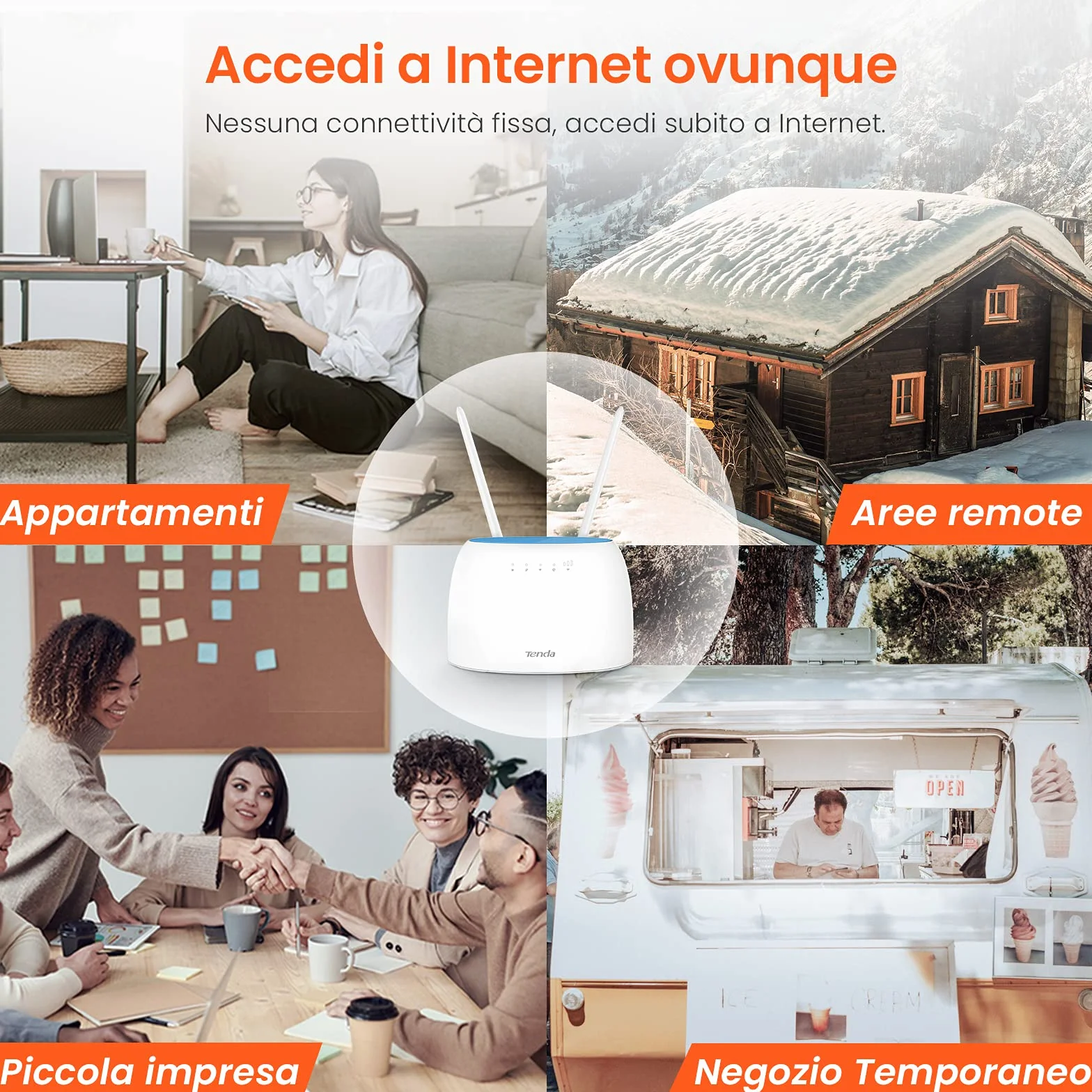 Tenda 4G09 Router 4G+ Cat 6 fino a 300 Mbps, Router WiFi Dual-Band AC1200Mbps, Porta LAN/WAN Gigabit, router WiFi con SIM, Plug&Play, Senza configurazione