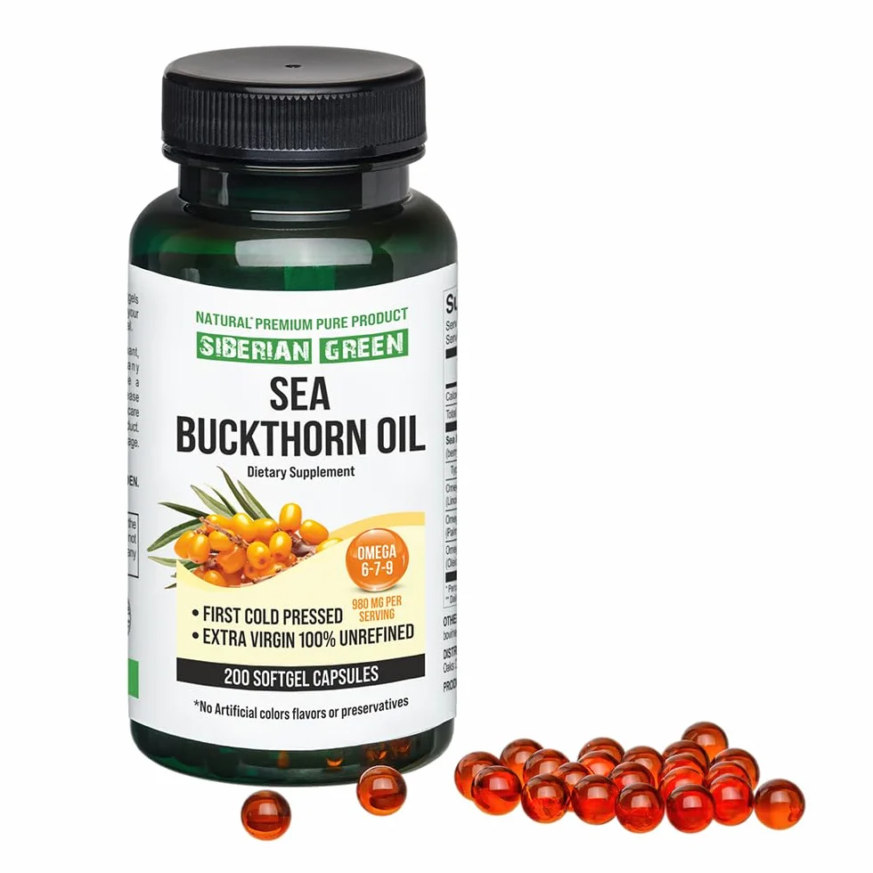 Capsule di olio di olivello spinoso siberiano 200 capsule molle Omega 7 Premium senza glutine non OGM