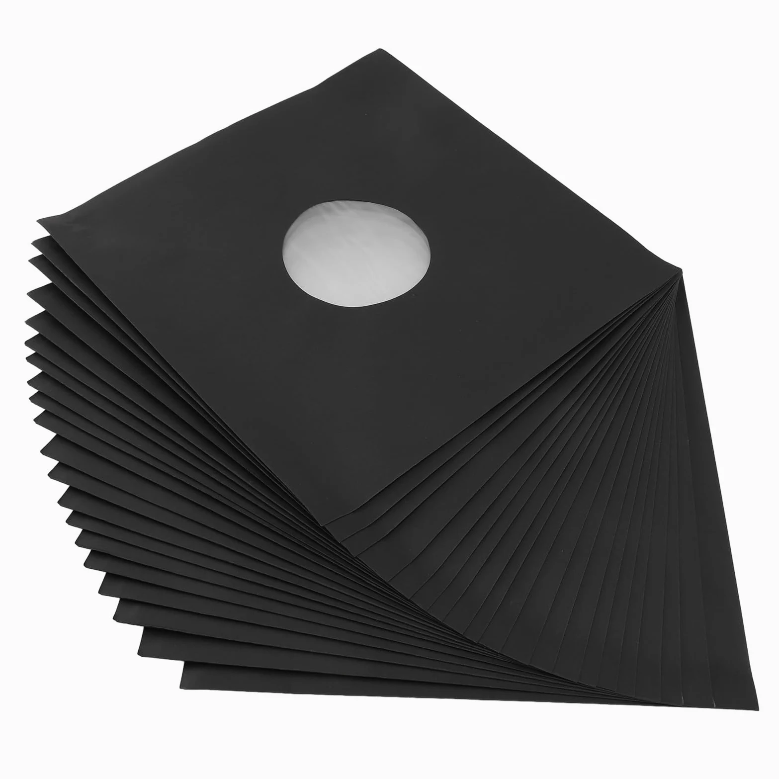 ANGGREK Buste per Dischi da 12 Pollici, Rivestimenti in Carta Kraft Nera Opaca, Cartone Spesso 350 g/m² con Foro Centrale per la Conservazione di Dischi in Vinile a 33 giri/min.