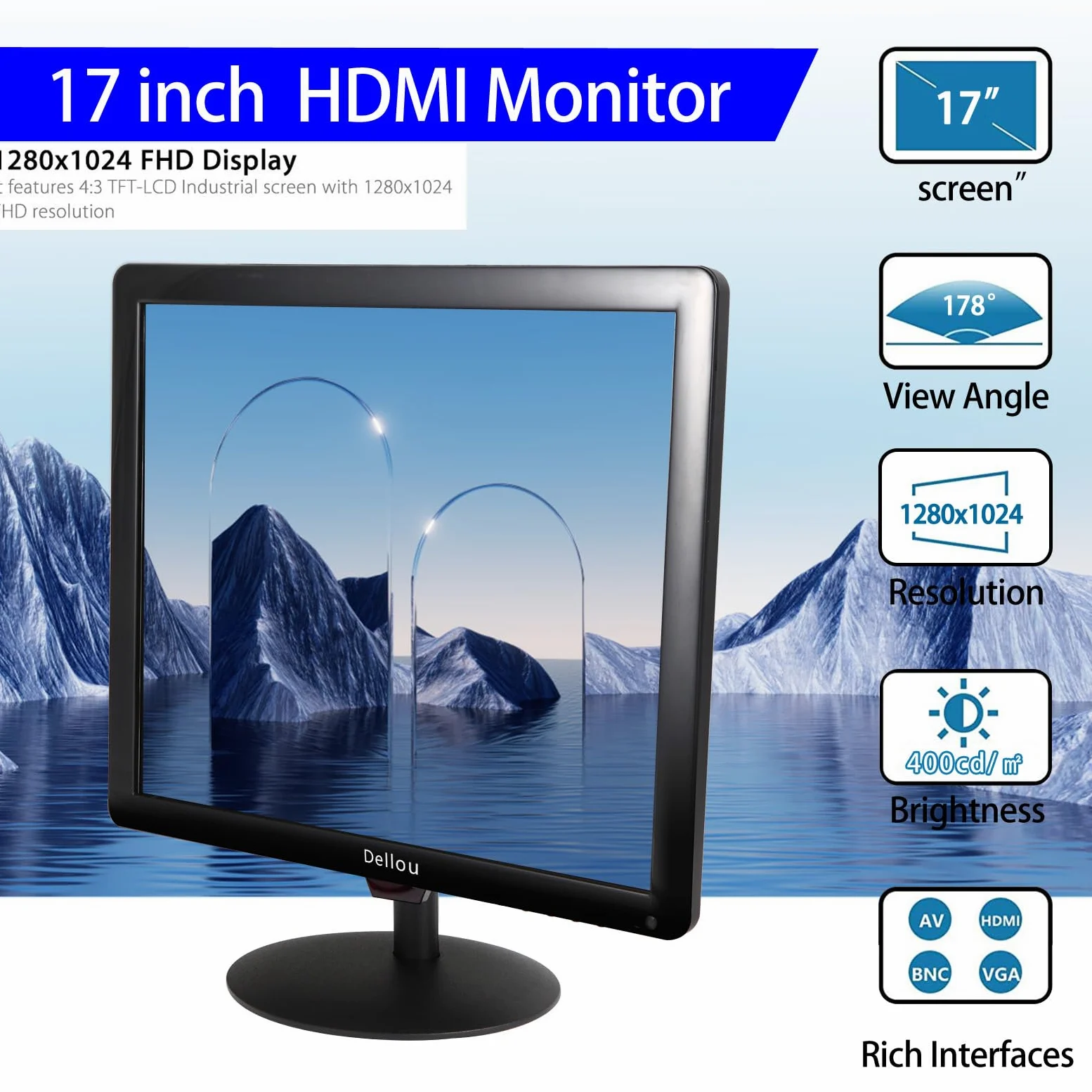 17 pollici Monitor di sorveglianza Monitor CCTV telecamera monitor | Multifunzionale interfaccia BNC, HDMI, AV, VGA, USB, PC ingresso Monitor del computer LCD Monitoring 1280x1024 Full HD