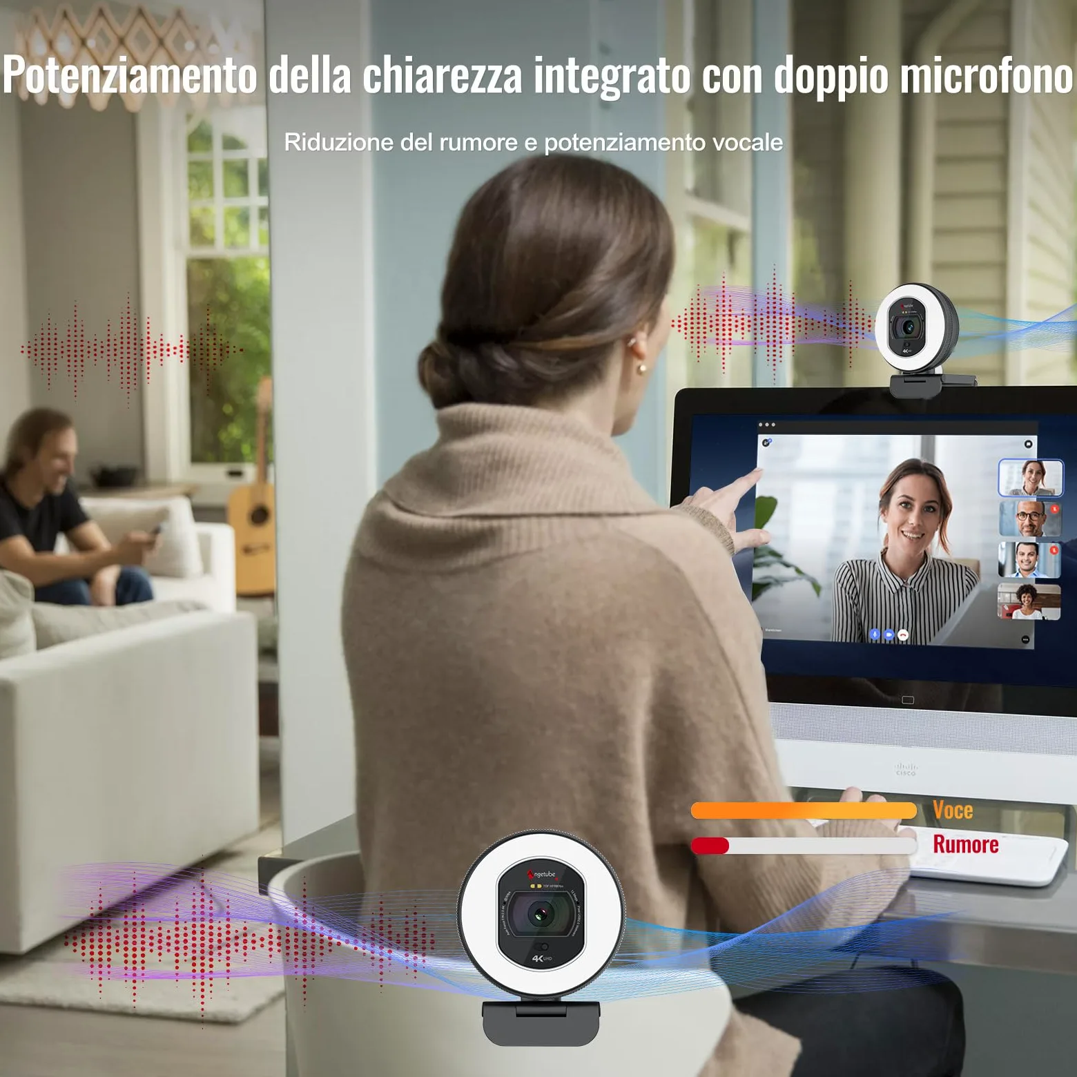 Angetube Webcam 4K con Luce – PC Camera con 2 Microfoni e Autofocus TOF | USB Telecamera 1080P & 60FPS per Laptop e Mac,Streaming Camera con Copri-obiettivo Integrato,Compatibile con Zoom e Teams