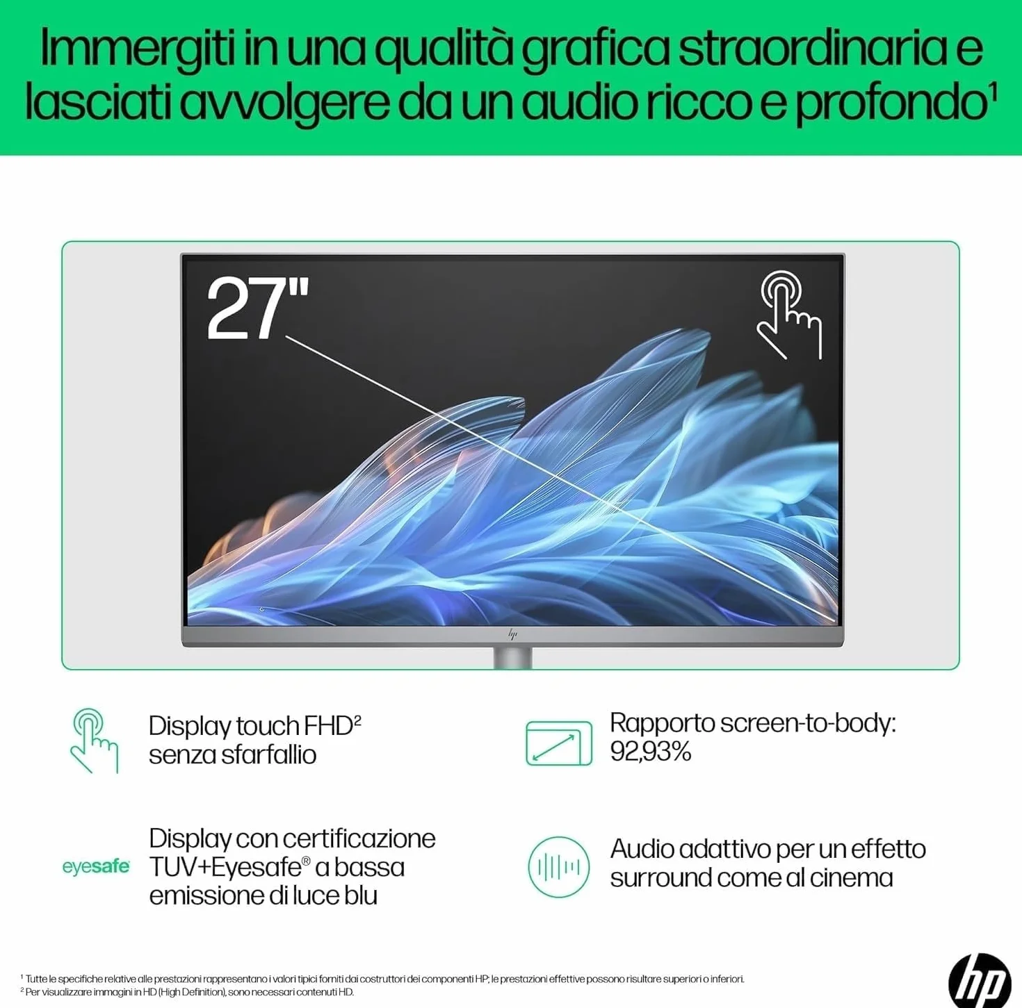 HP Omnistudio X 27-cs0000sl All-in-One Intel Core Ultra 5-125H Intel Evo 16GB RAM 1TB SSD 27" IPS FHD Antiriflesso Windows 11 Grigio