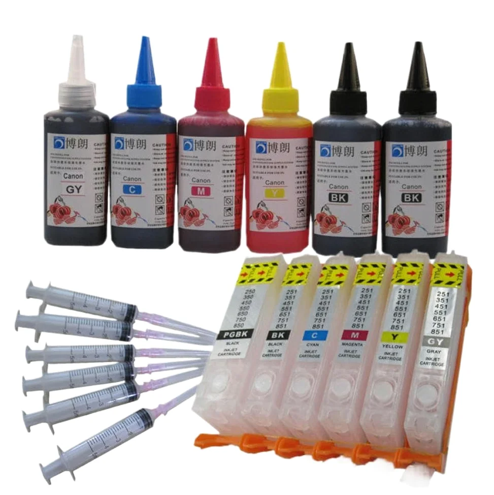 Kit di ricarica d'inchiostro 6 Inchiostri coloranti a colori 100ml Compatibile con MG7750 MG7751 MG7752 MG7753 TS8050 TS9050