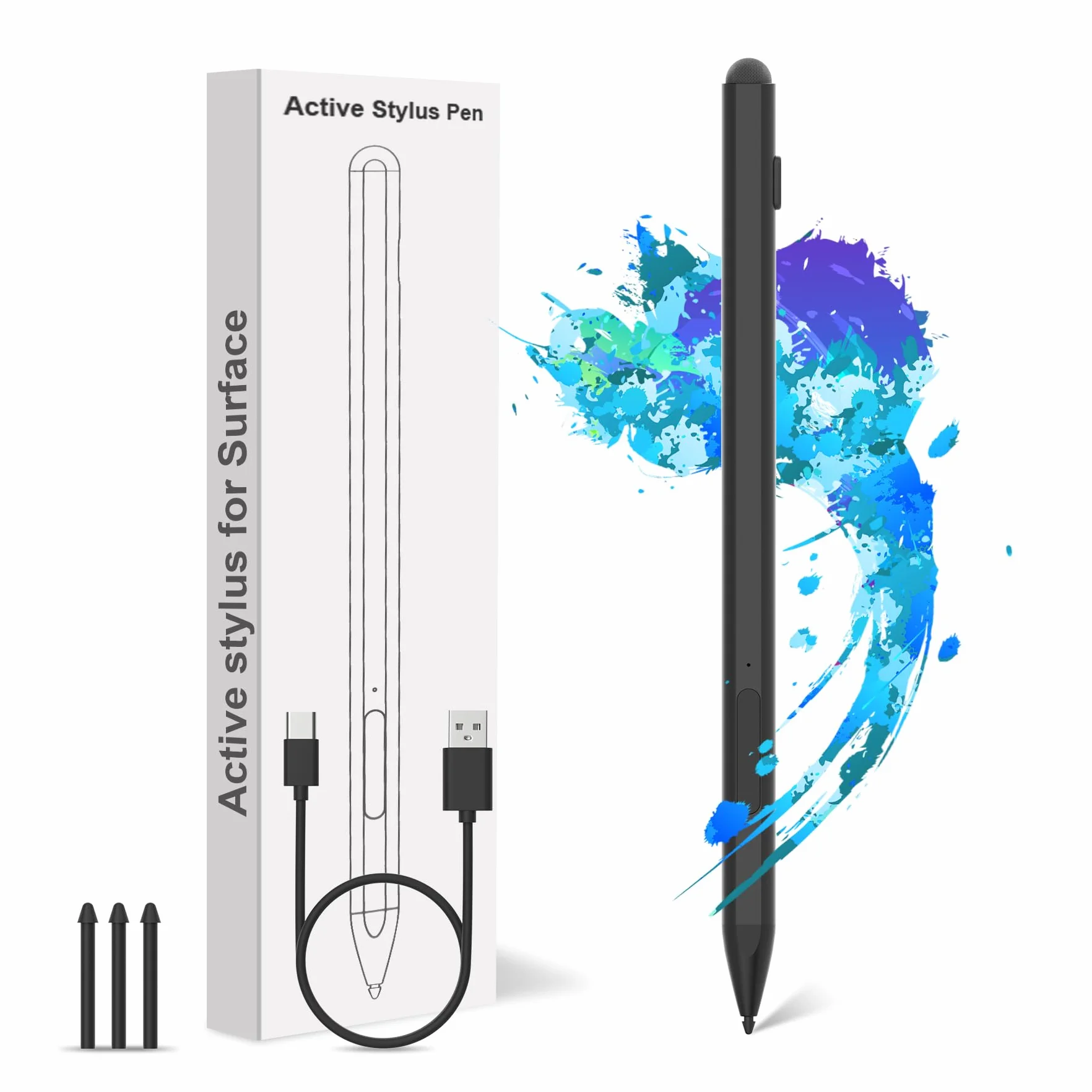 Penna per Surface Pro 11/10/9/8/7/X, Stylus Ricaricabile con Rigetto del Palmo, 4096 Livelli di Pressione, Magnetica per Surface Laptop 1-5, Surface Go 4/3/2, Book, Studio