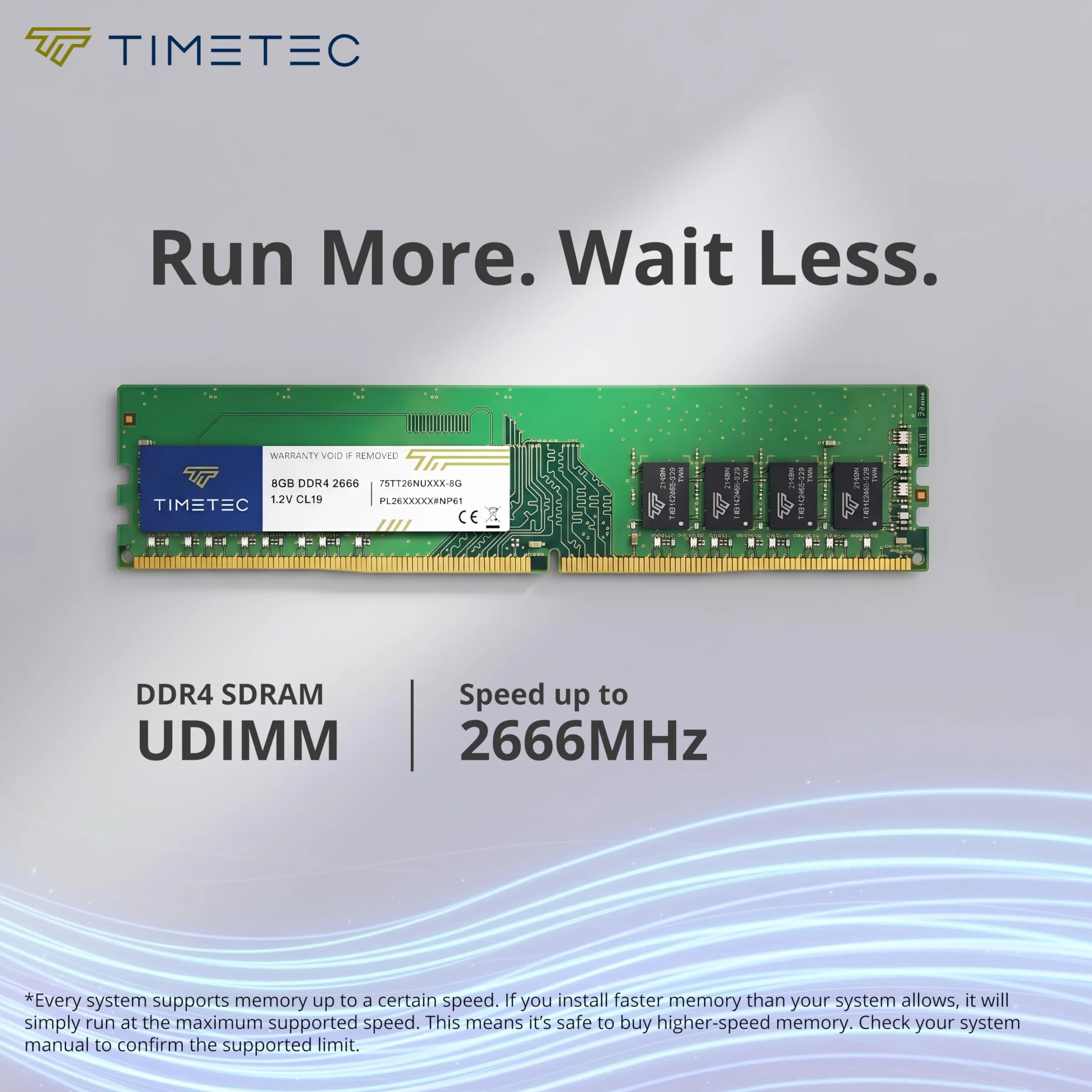 Timetec 8GB DDR4 2666MHz (PC4-2666V) PC4-21300 UDIMM RAM per desktop – Non-ECC Unbuffered, 288 pin, 1,2V CL19 modulo di memoria DIMM