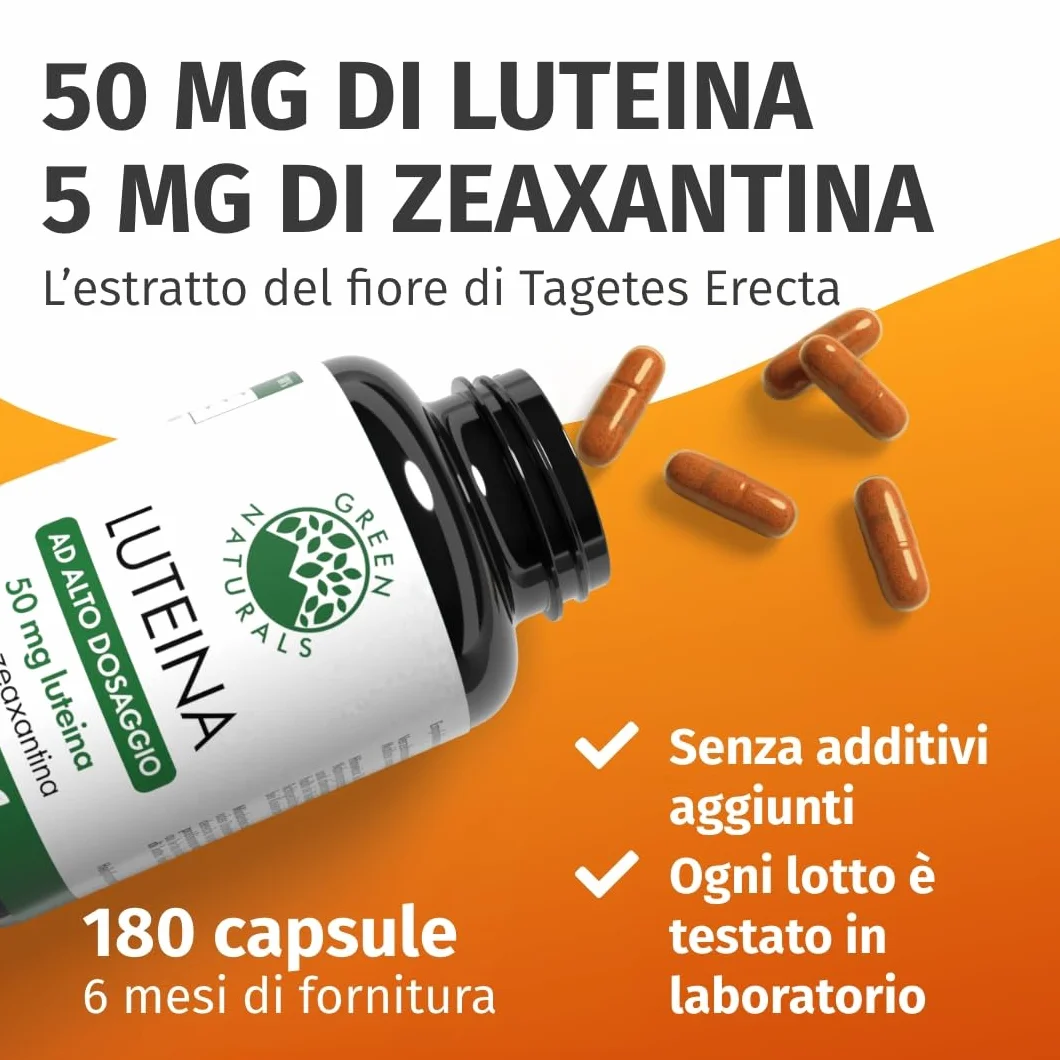 Green Naturals Luteina 50 mg + 5 mg Zeaxantina 180 Capsule Integratore Alimentare