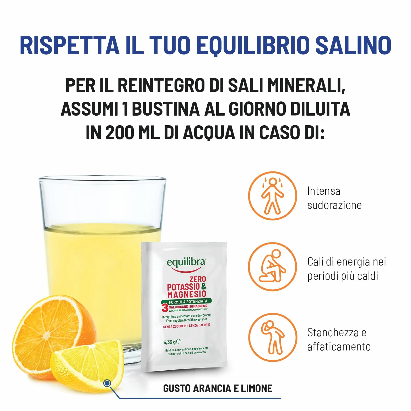 Equilibra Potassio e Magnesio Zero Integratore Alimentare 18 Bustine Gusto Arancia Limone