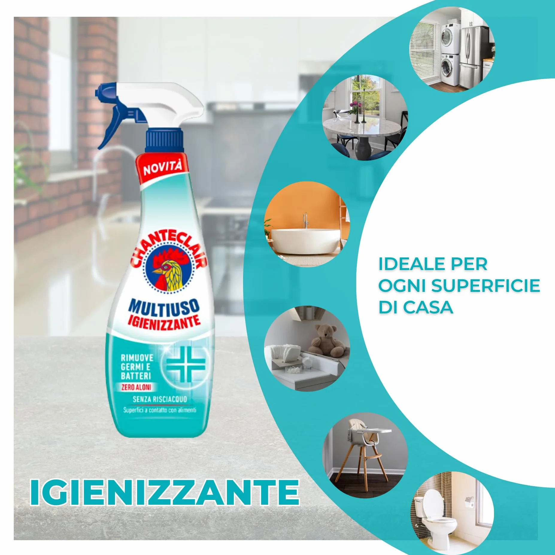 Chanteclair Multiuso Igienizzante Spray 625 ml 12 Flaconi Zero Aloni e Residui